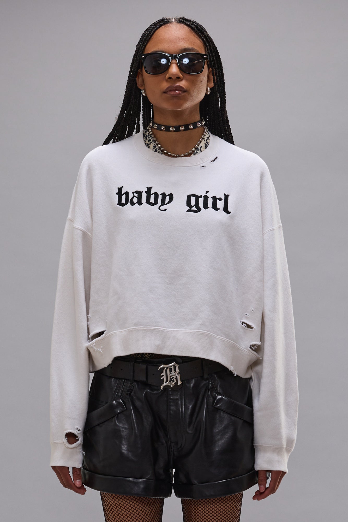 BABY GIRL CROPPED CREWNECK - ECRU WHITE - R13