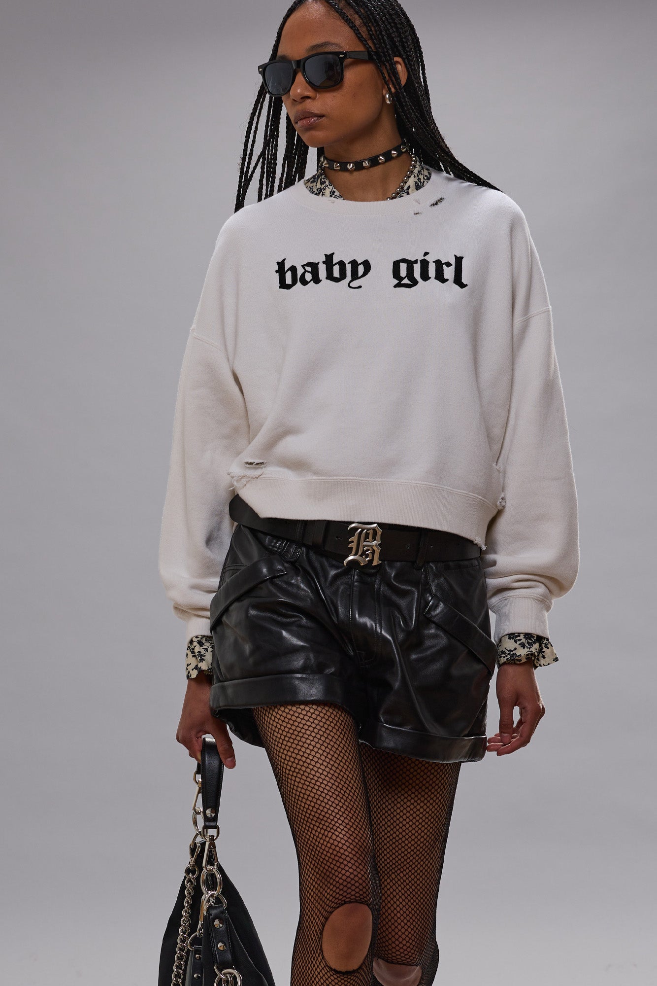 BABY GIRL CROPPED CREWNECK - ECRU WHITE - R13