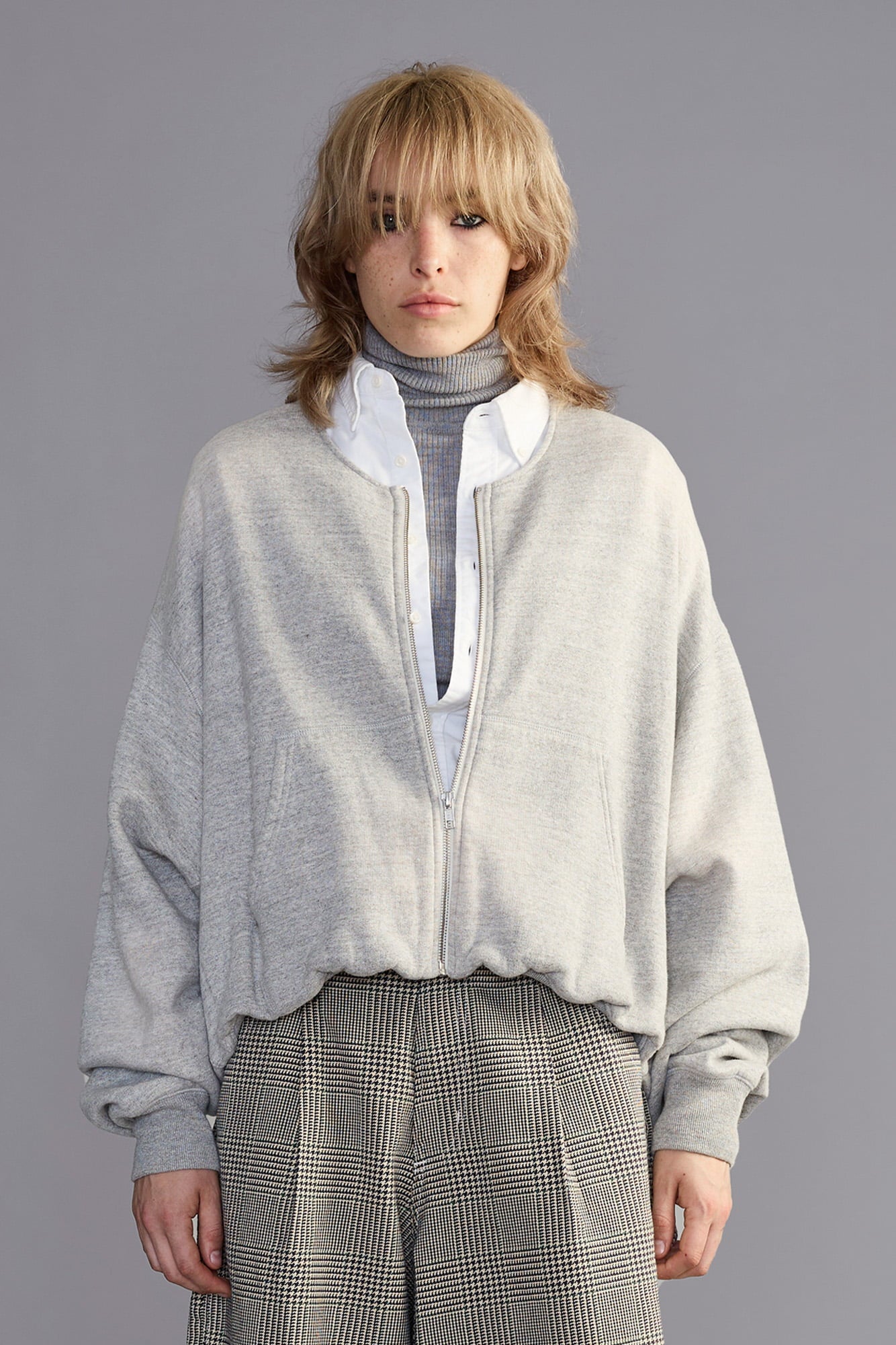 Balloon Zip-Up Crewneck - Heather Grey - R13