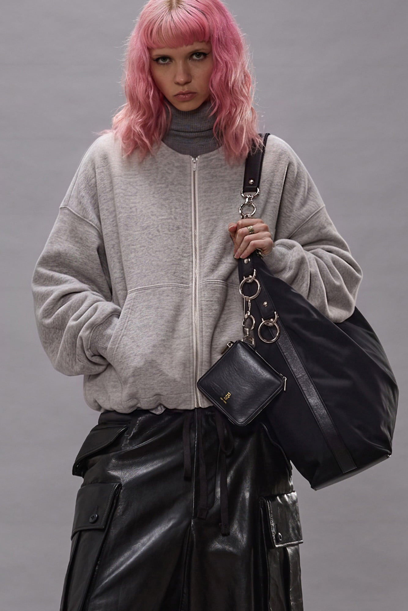 Balloon Zip-Up Crewneck - Heather Grey - R13