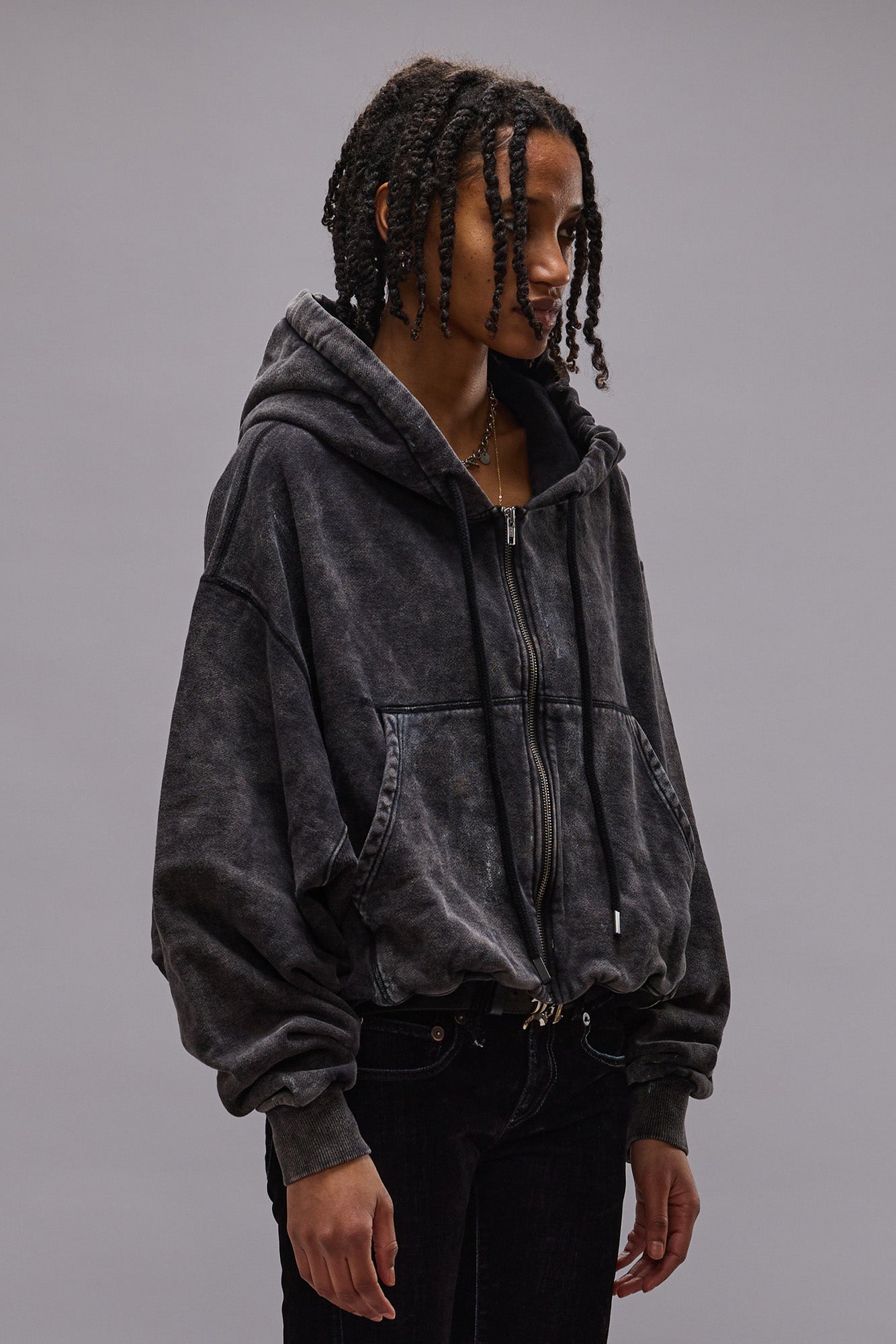 Balloon Zip-Up Hoodie - Washed Black - R13