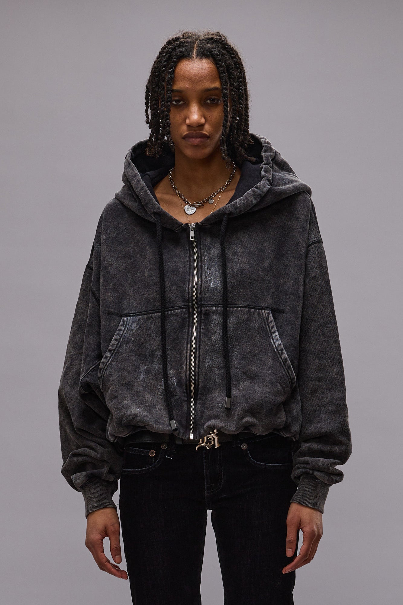 Balloon Zip-Up Hoodie - Washed Black - R13