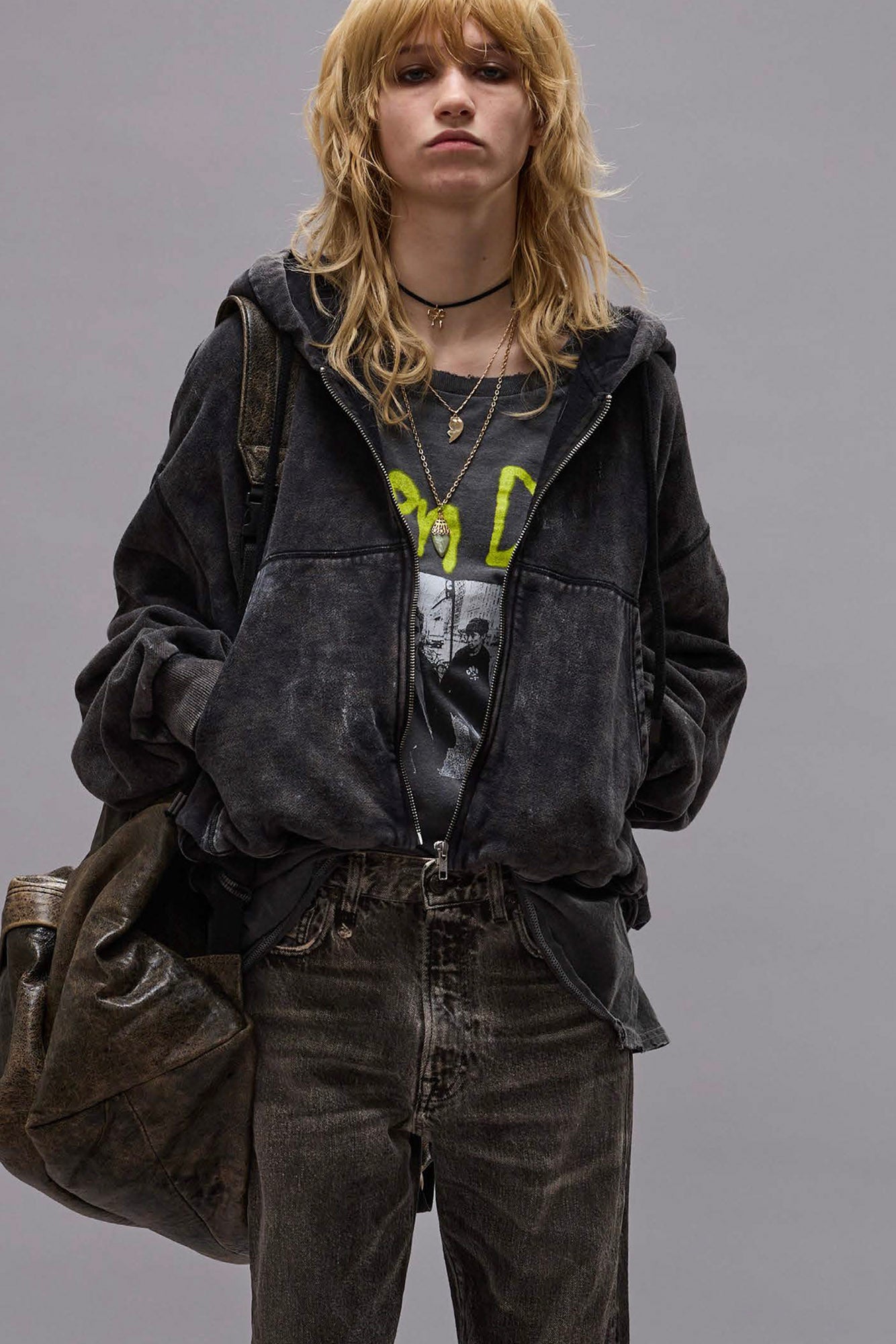 Balloon Zip-Up Hoodie - Washed Black - R13