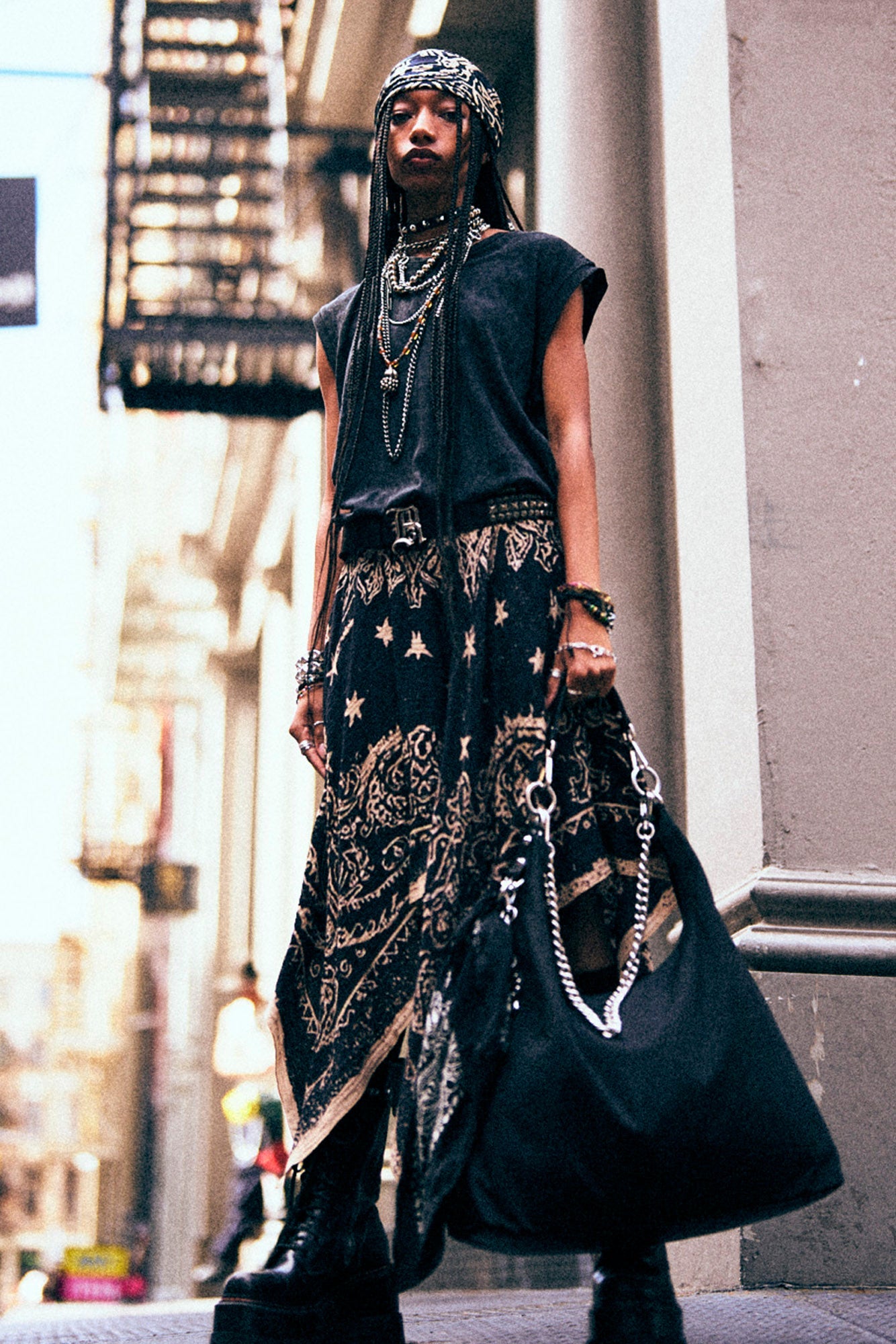 BANDANA SKIRT - BLACK BANDANA - R13