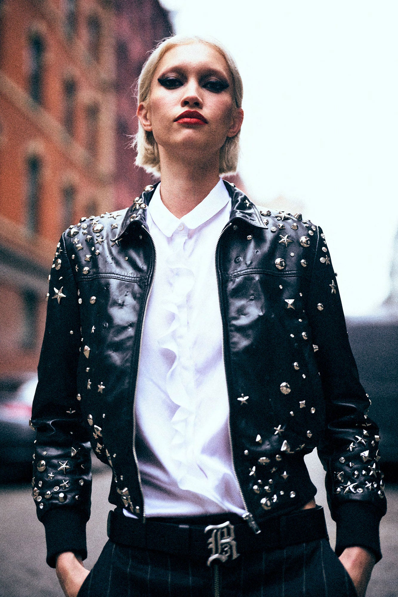 BERLIN LEATHER JACKET - BLACK WITH STUDS