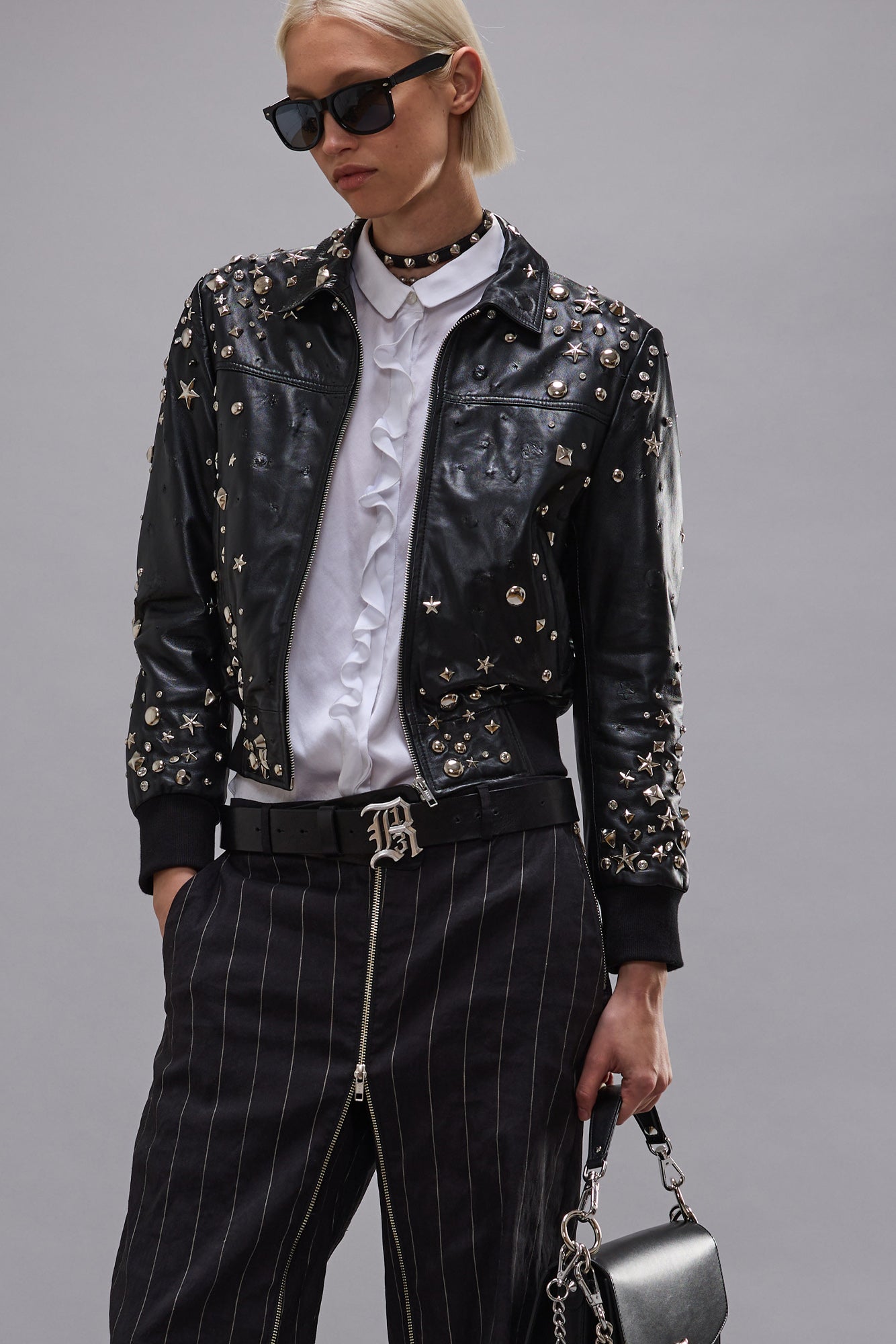 BERLIN LEATHER JACKET - BLACK WITH STUDS - R13