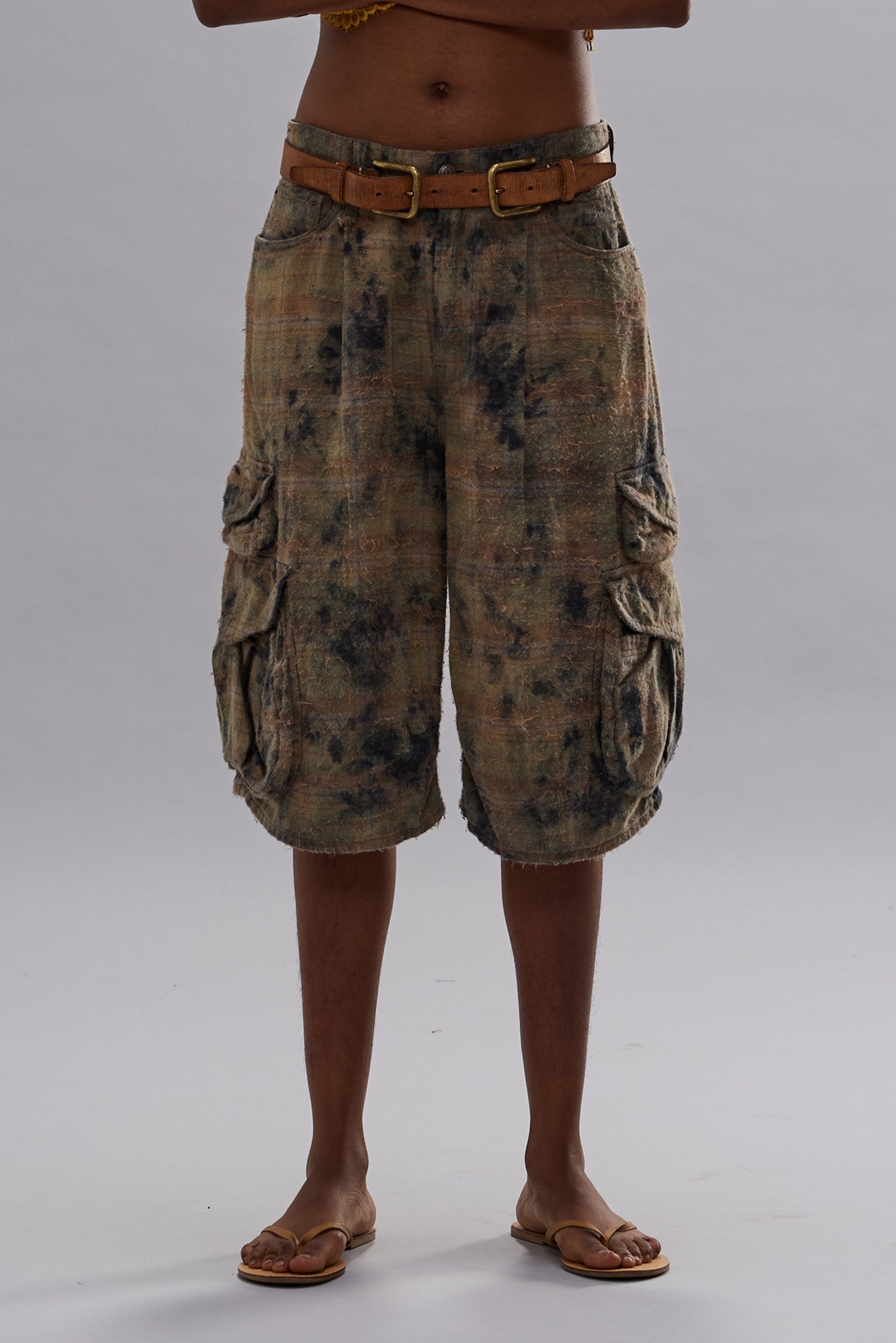 BERMUDA CARGO SHORT - BLEACHED ORANGE GREEN PLAID - R13