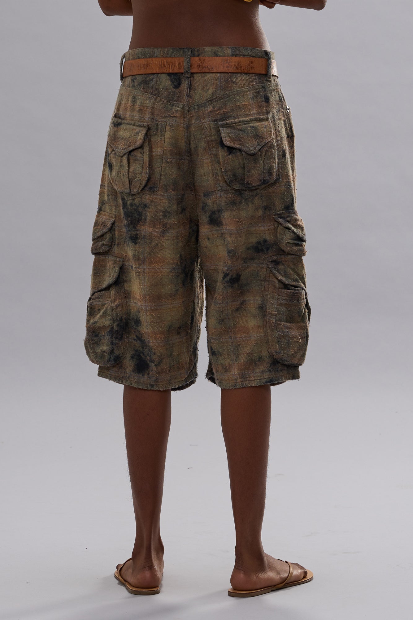 BERMUDA CARGO SHORT - BLEACHED ORANGE GREEN PLAID - R13