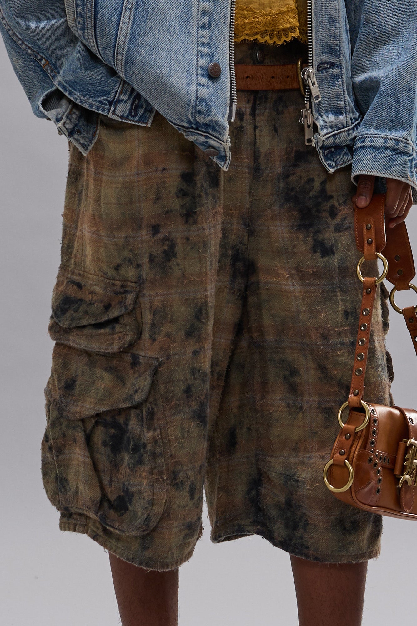 BERMUDA CARGO SHORT - BLEACHED ORANGE GREEN PLAID - R13