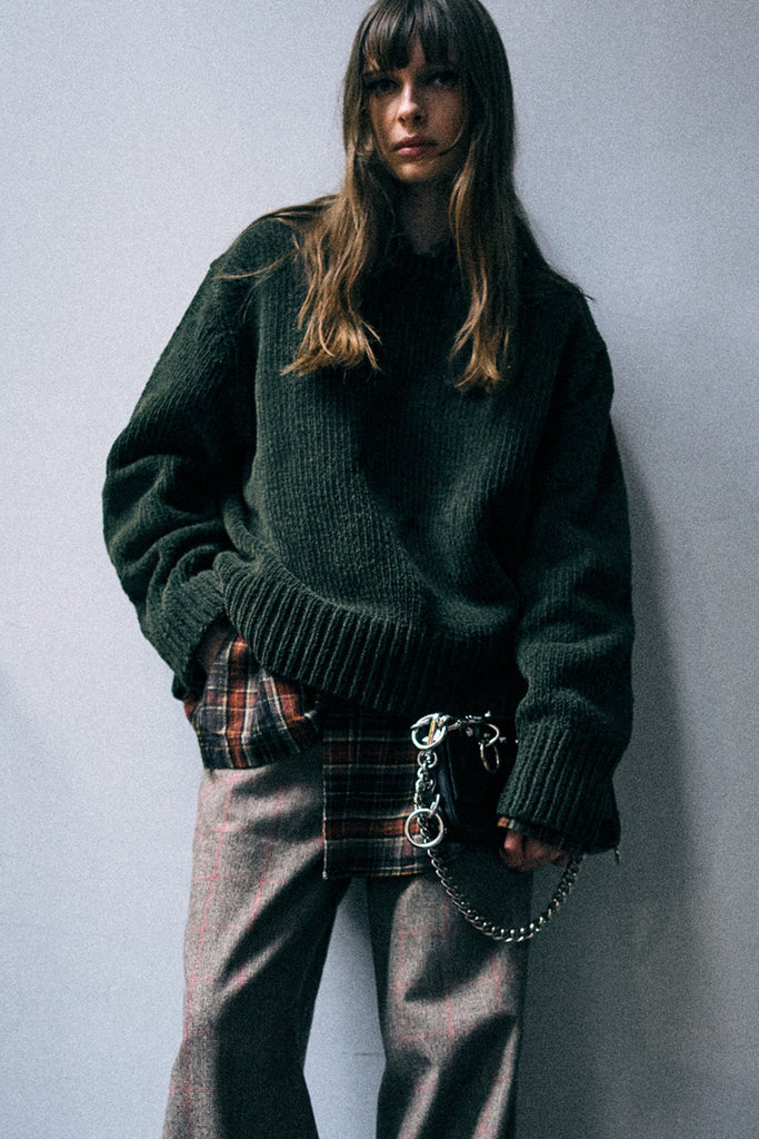 Boxy Crewneck Sweater - Olive Green