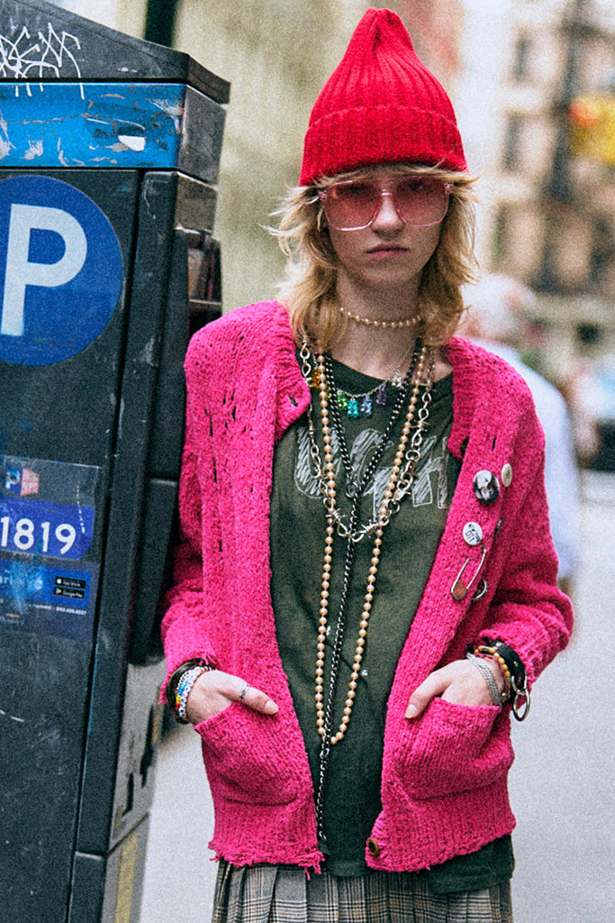 Boy Crewneck Cardigan - Pink