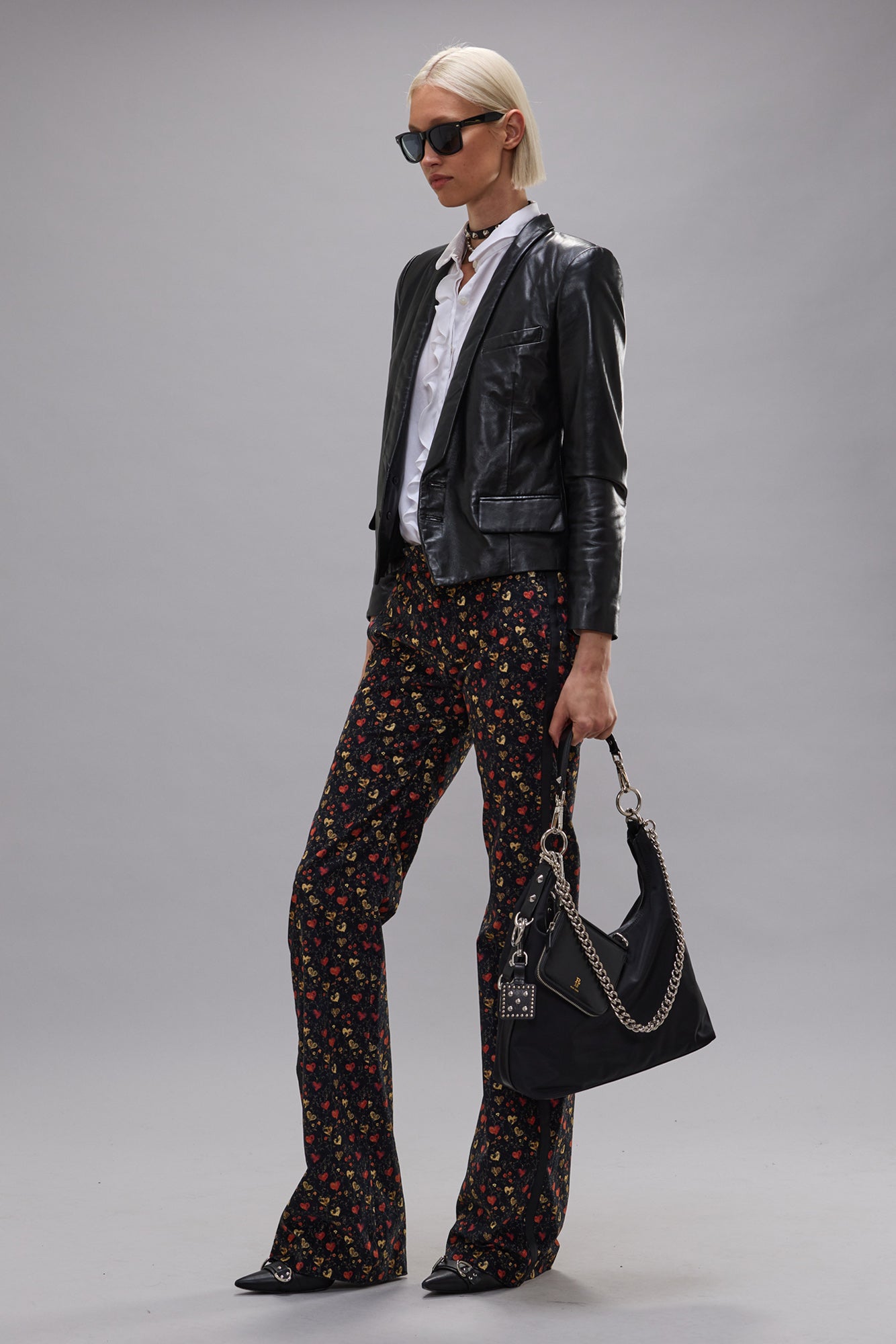 BOY FLARE TUXEDO PANT - MULTICOLOR HEARTS ON BLACK - R13