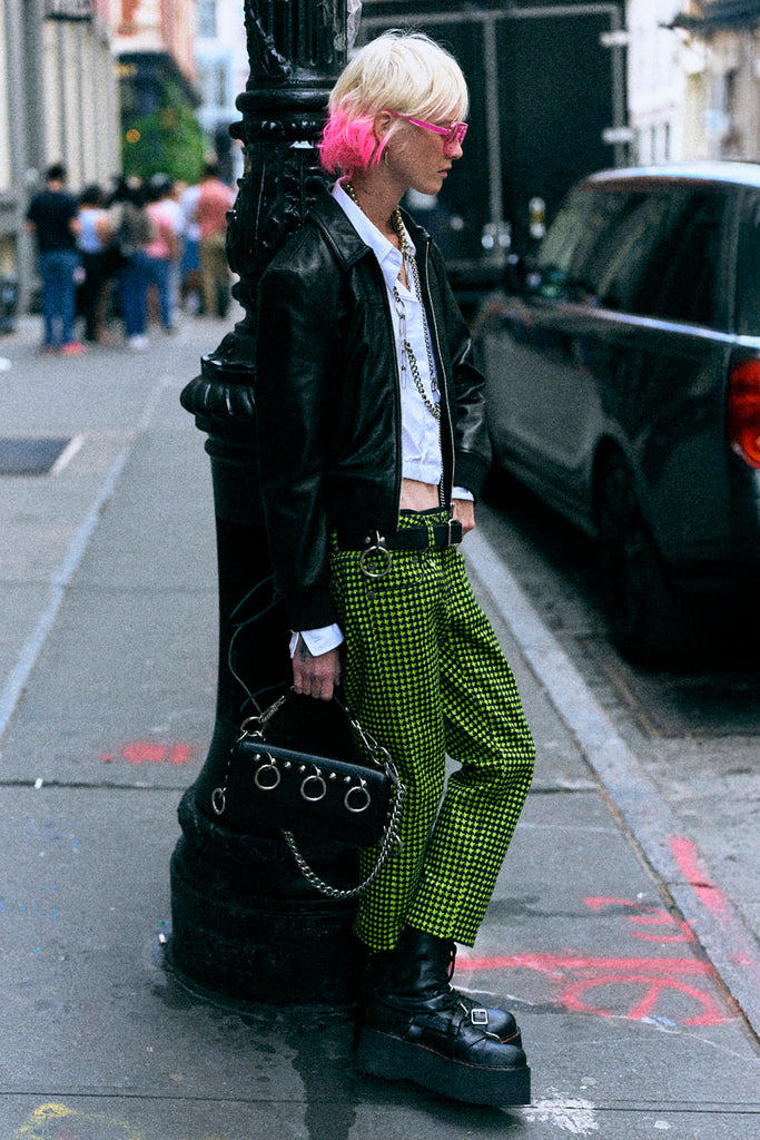 Boy Straight - Neon Green Houndstooth