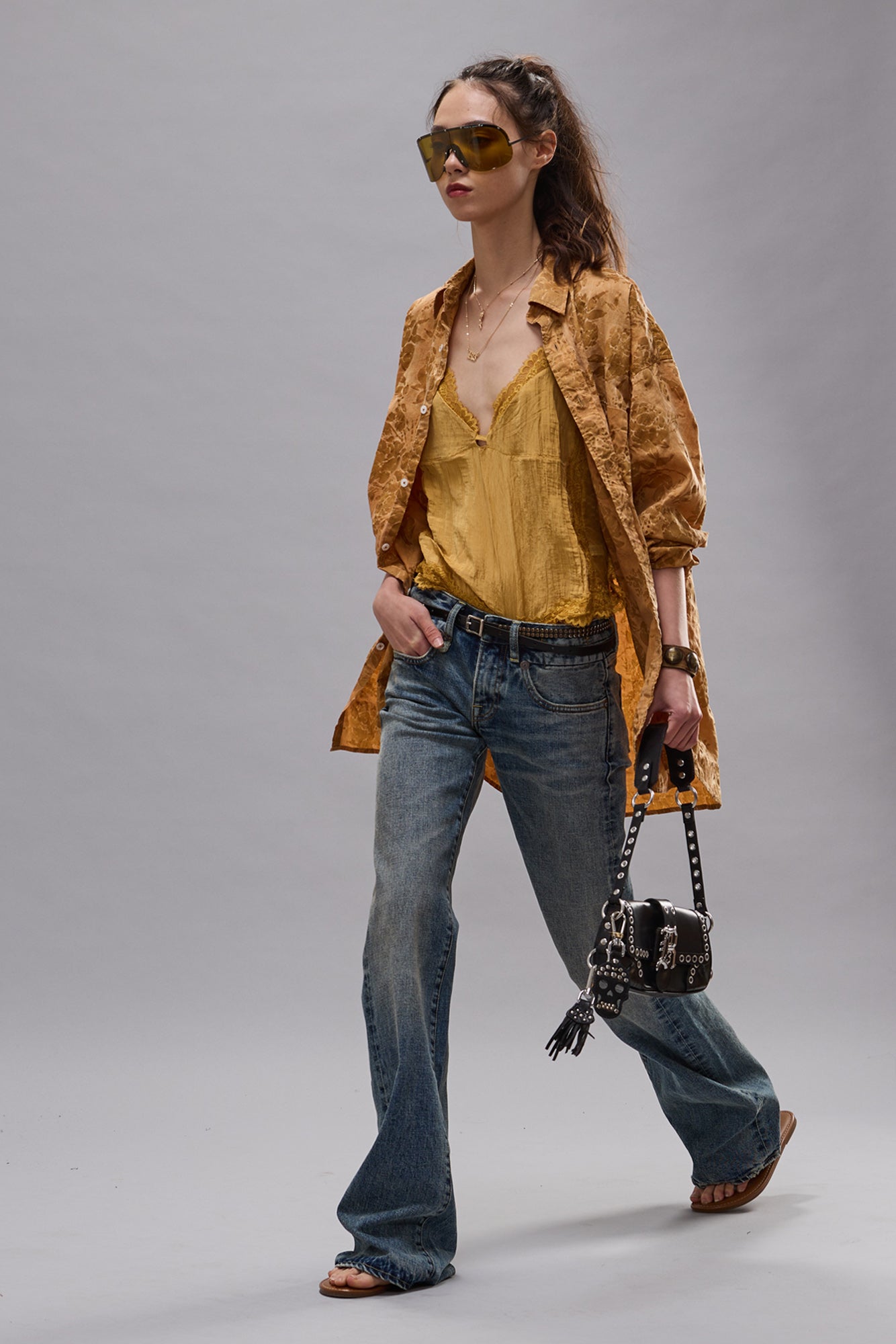 BOYFRIEND BUTTON UP - ORANGE FLORAL - R13