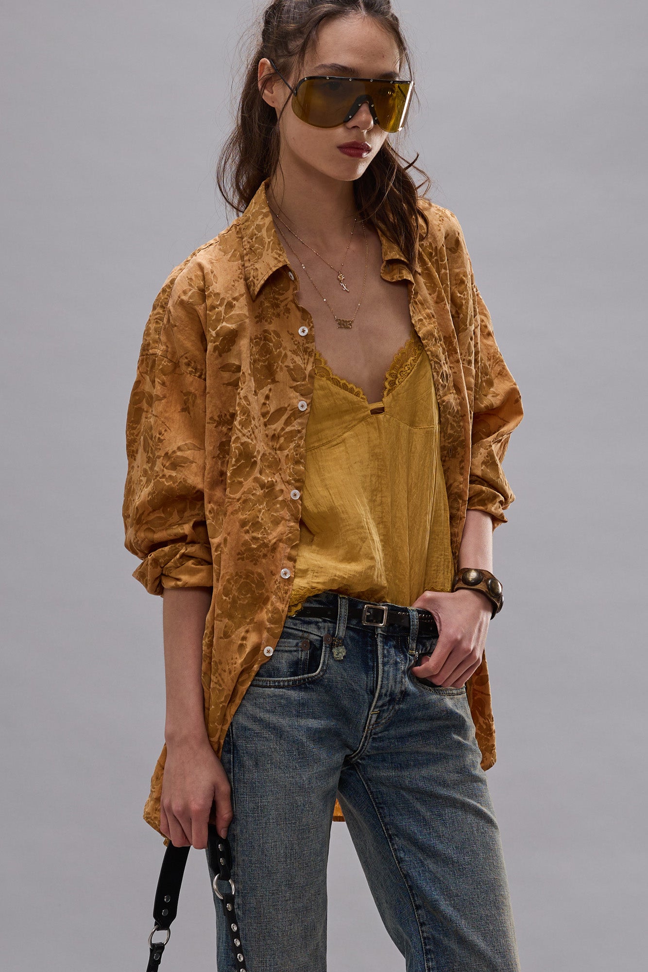 BOYFRIEND BUTTON UP - ORANGE FLORAL - R13