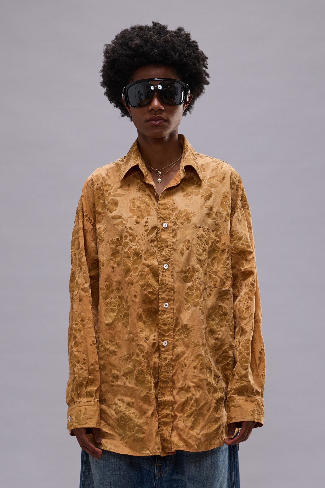 BOYFRIEND BUTTON UP - ORANGE FLORAL - R13