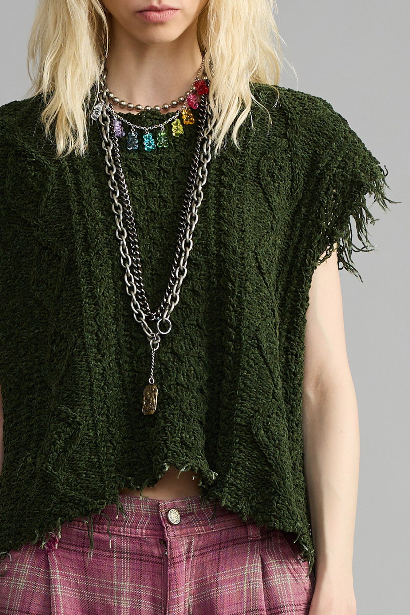Boyfriend Cable Sweater Vest - Dark Green - R13