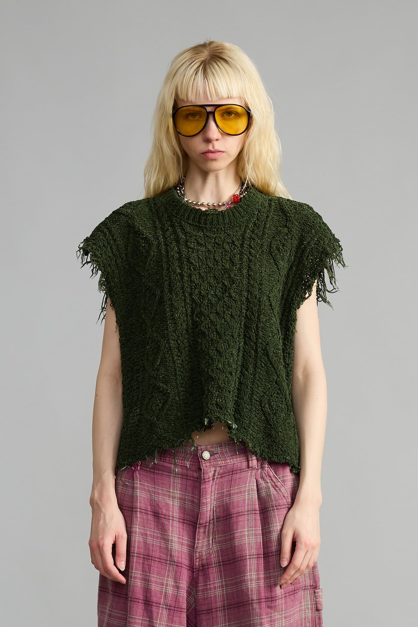 Boyfriend Cable Sweater Vest - Dark Green - R13