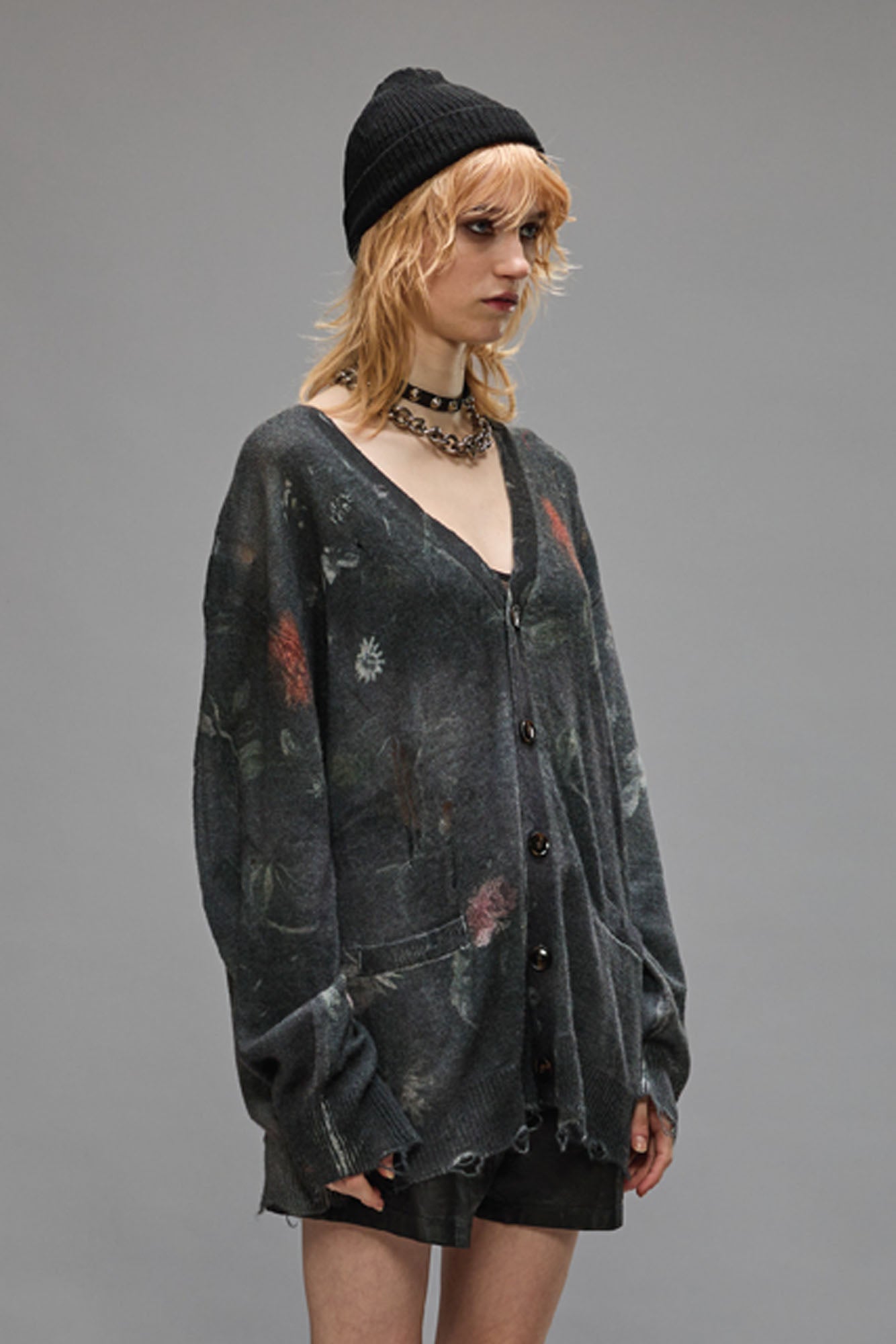 Boyfriend Cardigan - Black Floral