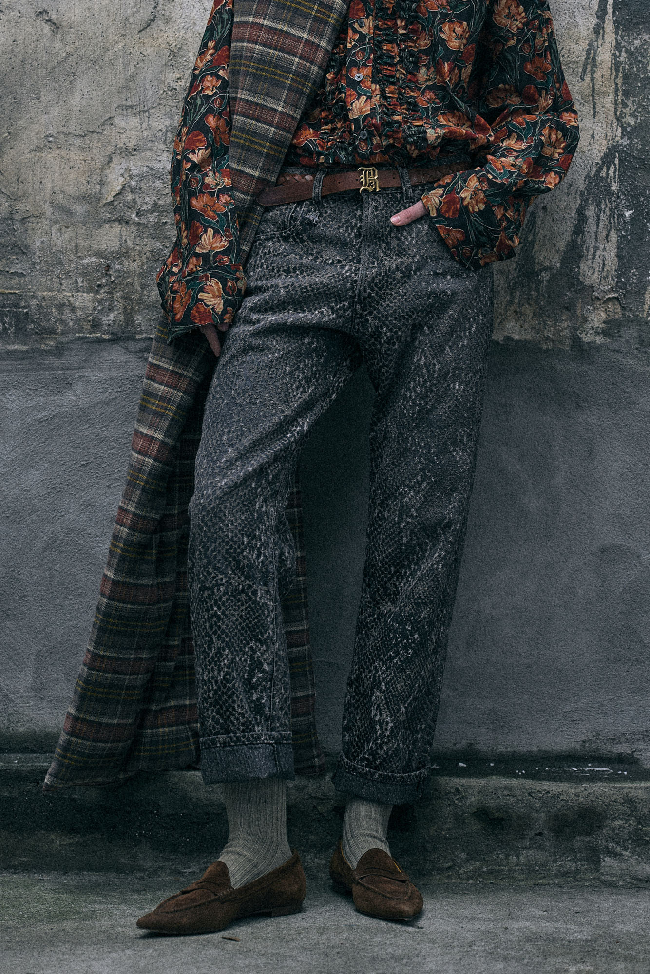 Boyfriend Jean - Brown Snake Jacquard