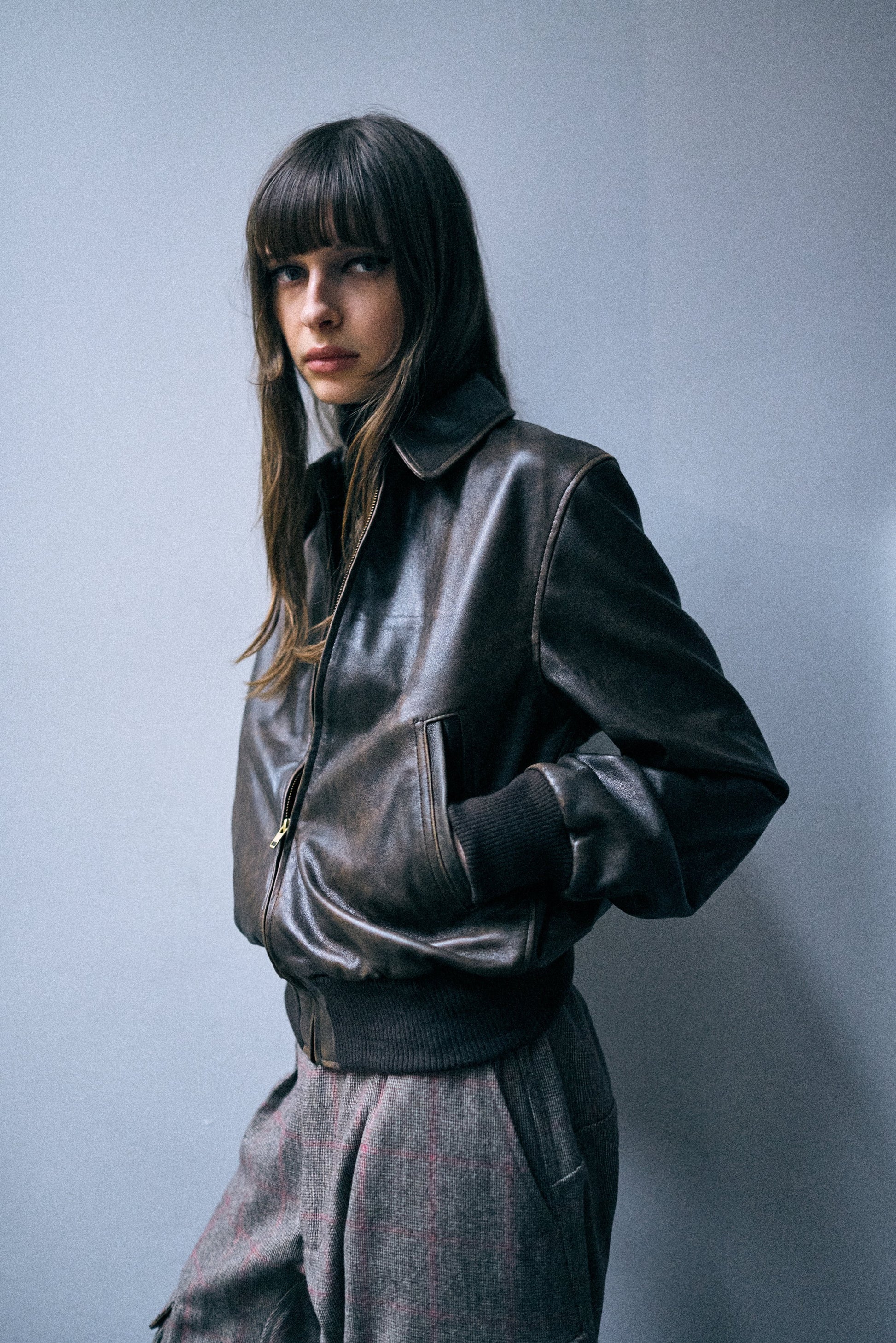 Boyfriend Leather Bomber - Brown - R13
