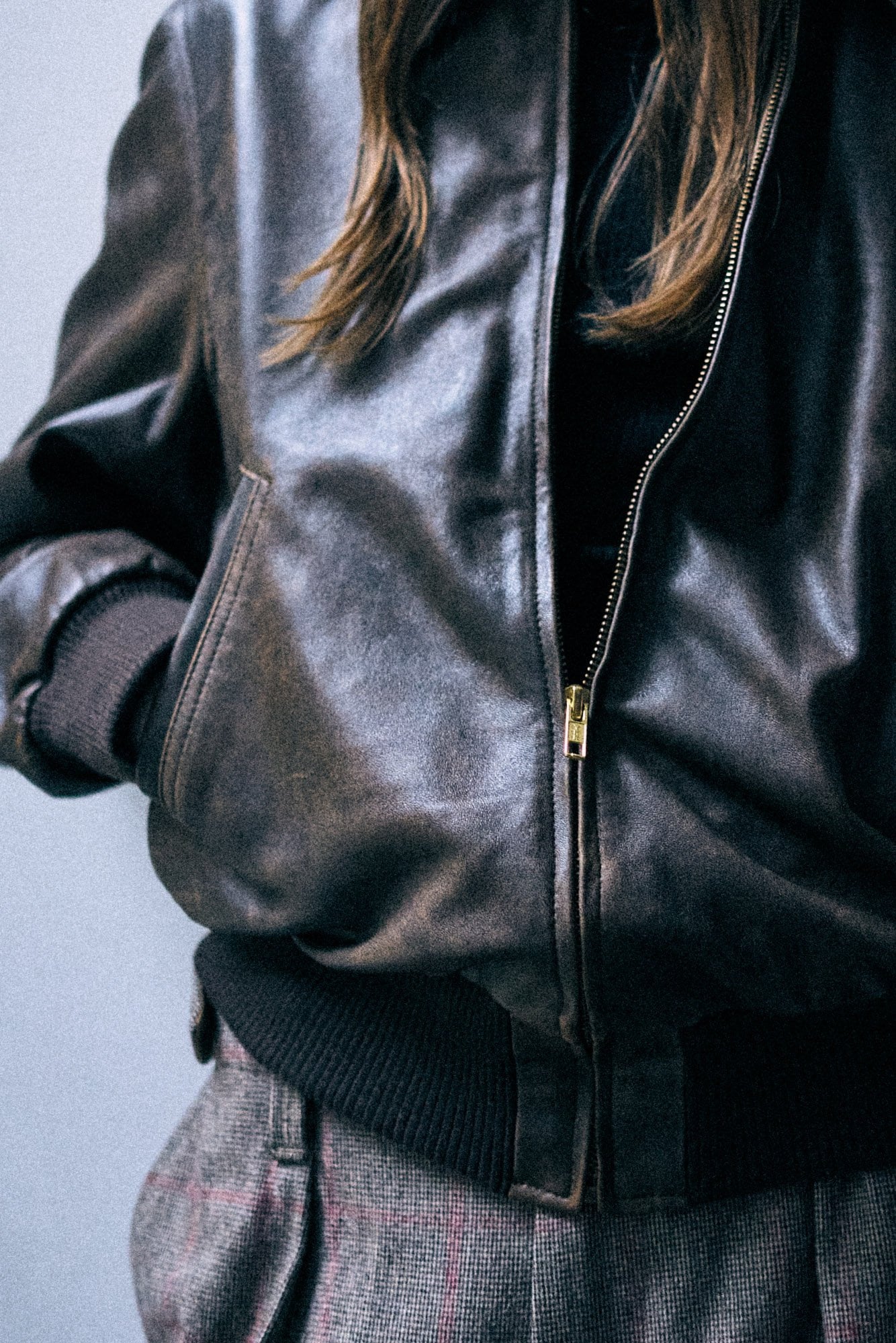 Boyfriend Leather Bomber - Brown - R13