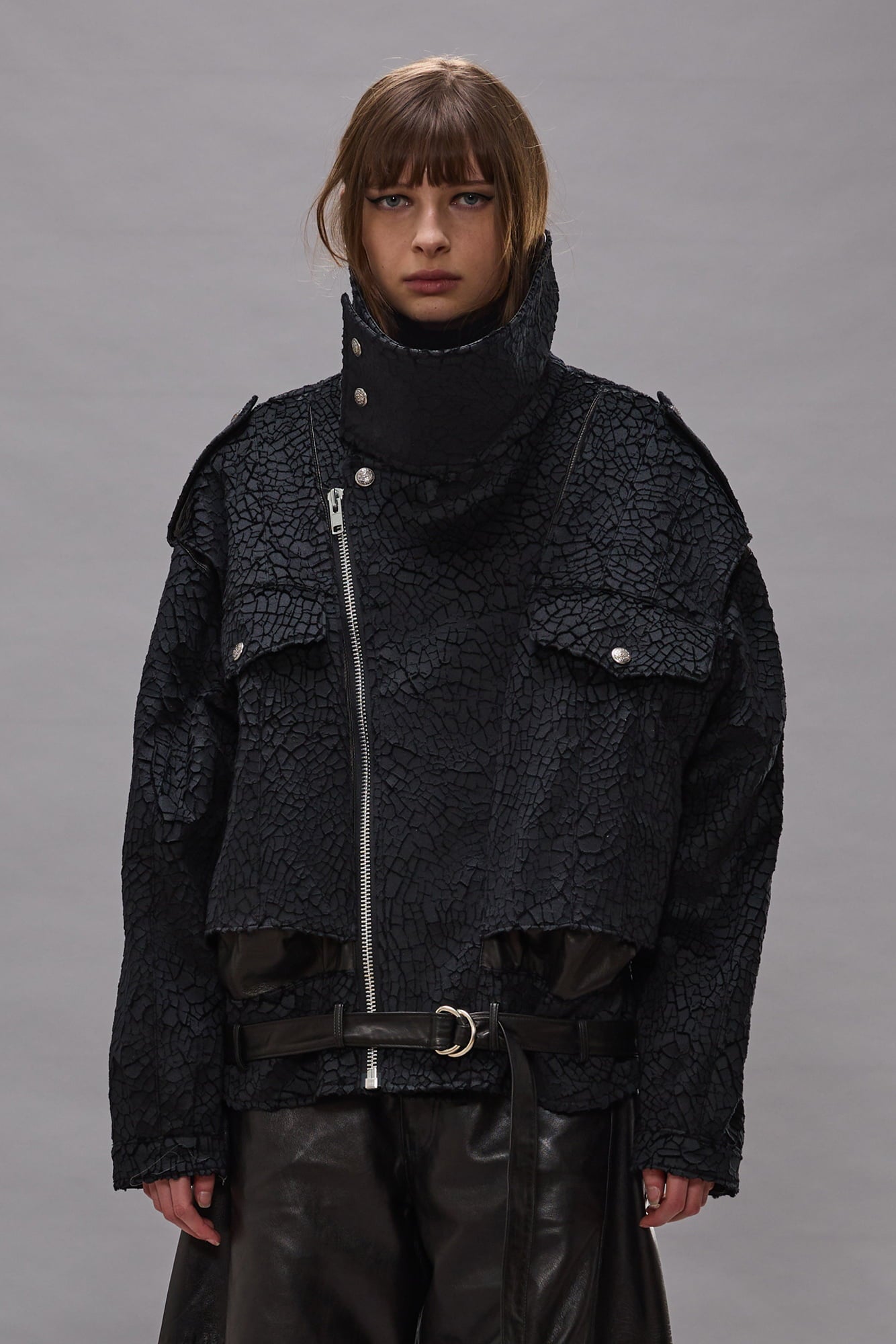 Boyfriend Moto Jacket With Funnel Neck - Black - R13