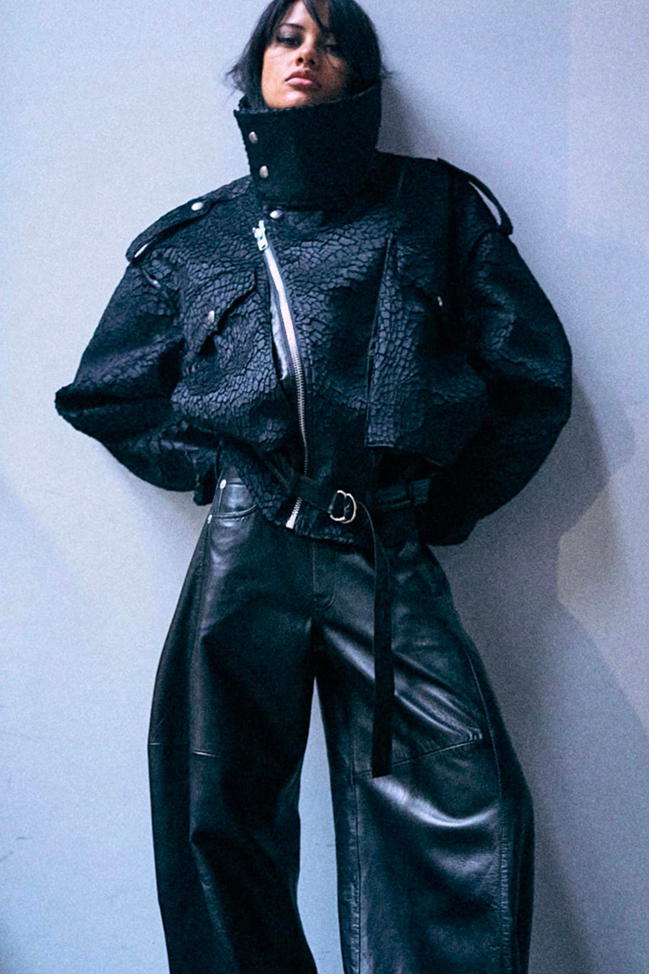 Boyfriend Moto Jacket With Funnel Neck - Black - R13