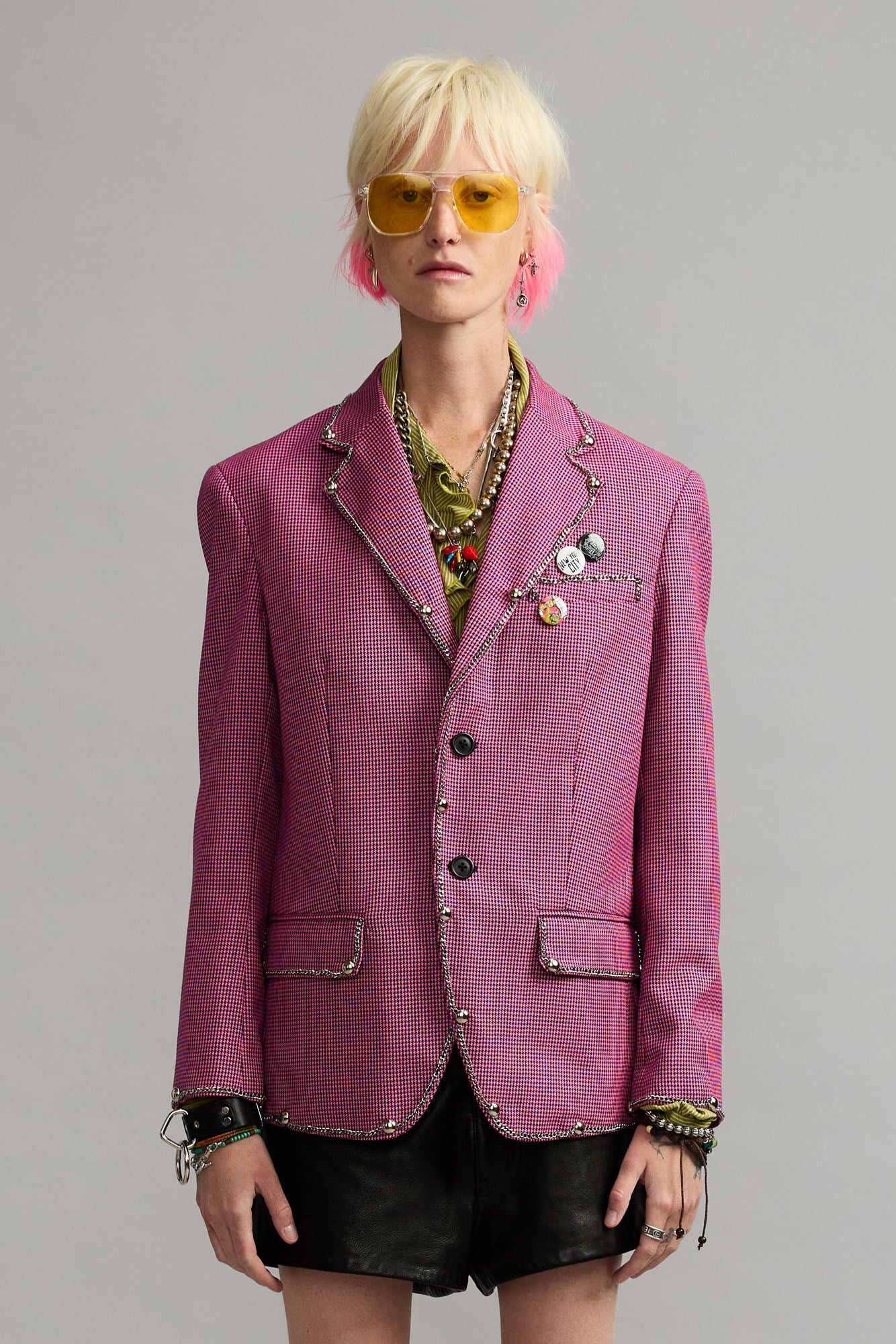 Boyfriend Notch Lapel Blazer - Pink Mini Houndstooth - R13