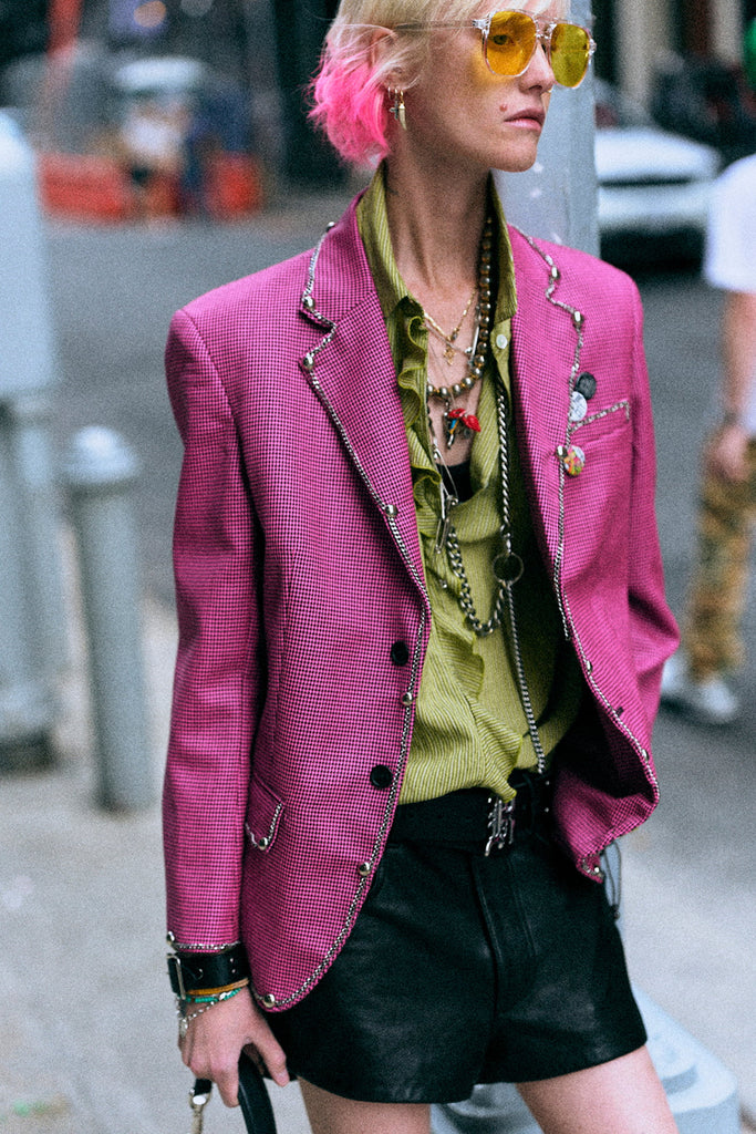 Boyfriend Notch Lapel Blazer - Pink Mini Houndstooth
