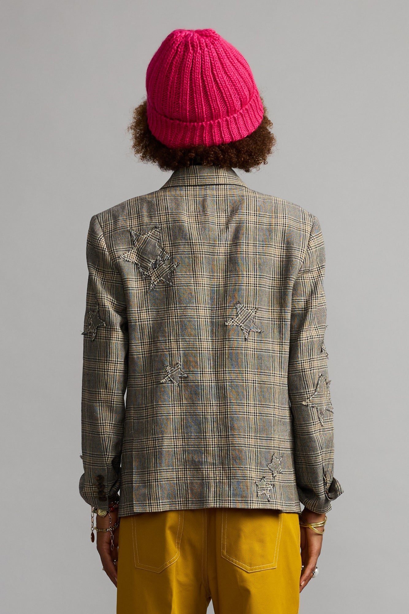 Boyfriend Notch Lapel Blazer - Small Khaki Plaid - R13