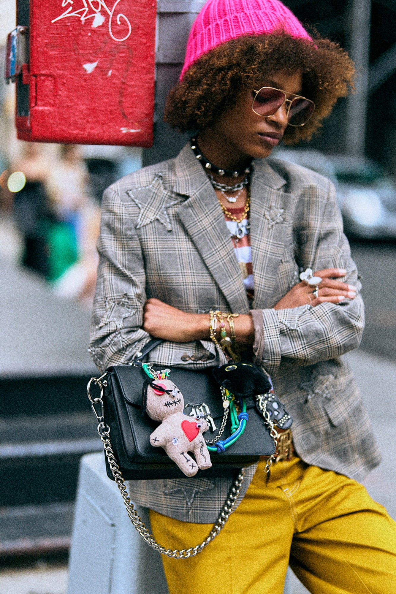 Boyfriend Notch Lapel Blazer - Small Khaki Plaid - R13