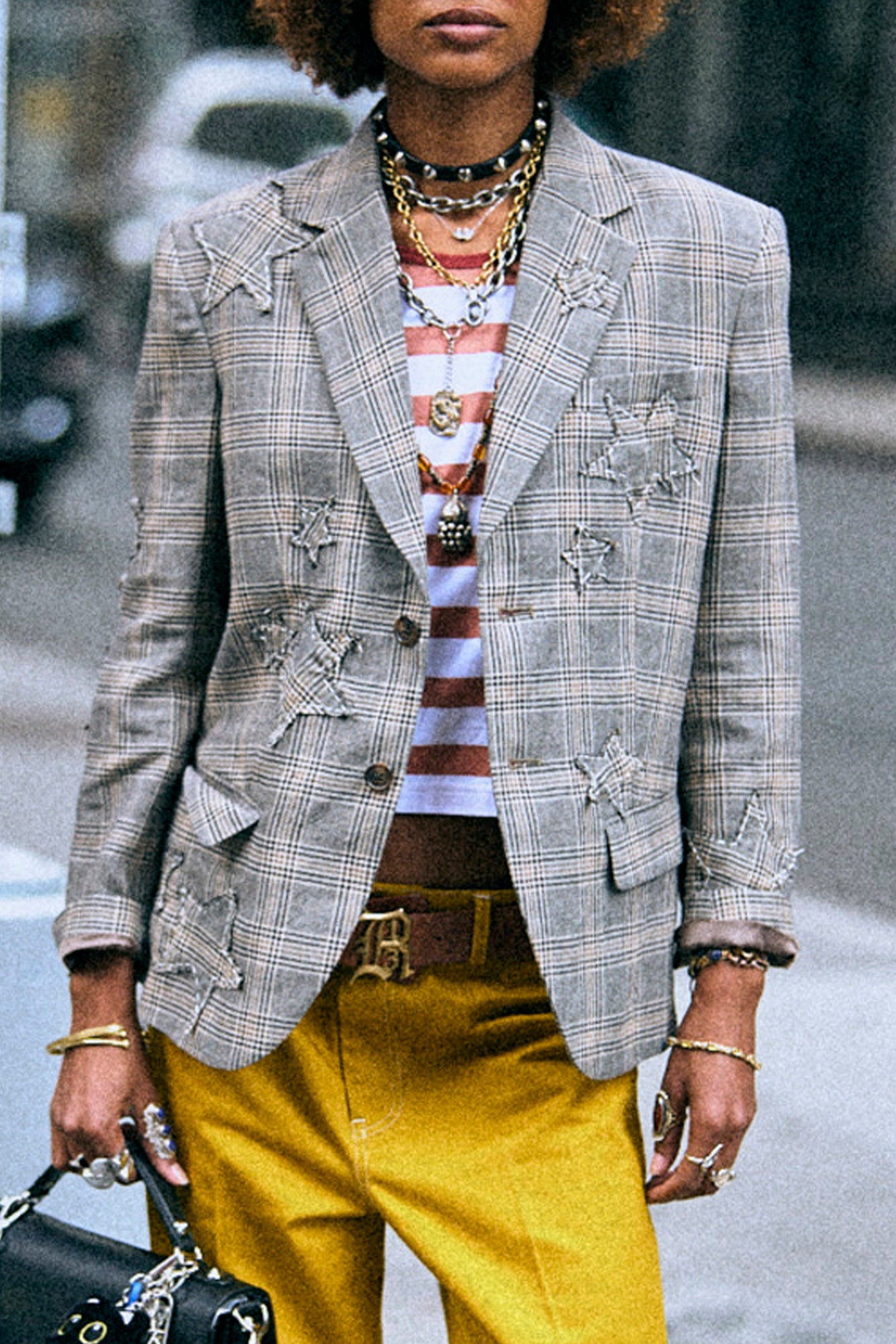 Boyfriend Notch Lapel Blazer - Small Khaki Plaid - R13
