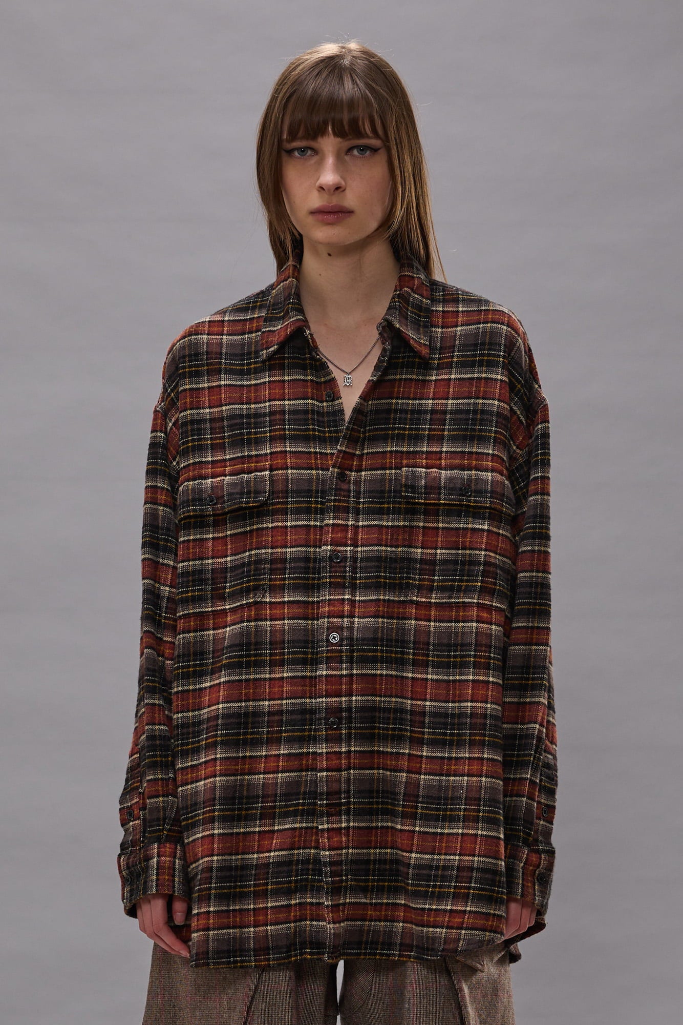 Boyfriend Shirt - Brown Dark Grey Plaid - R13