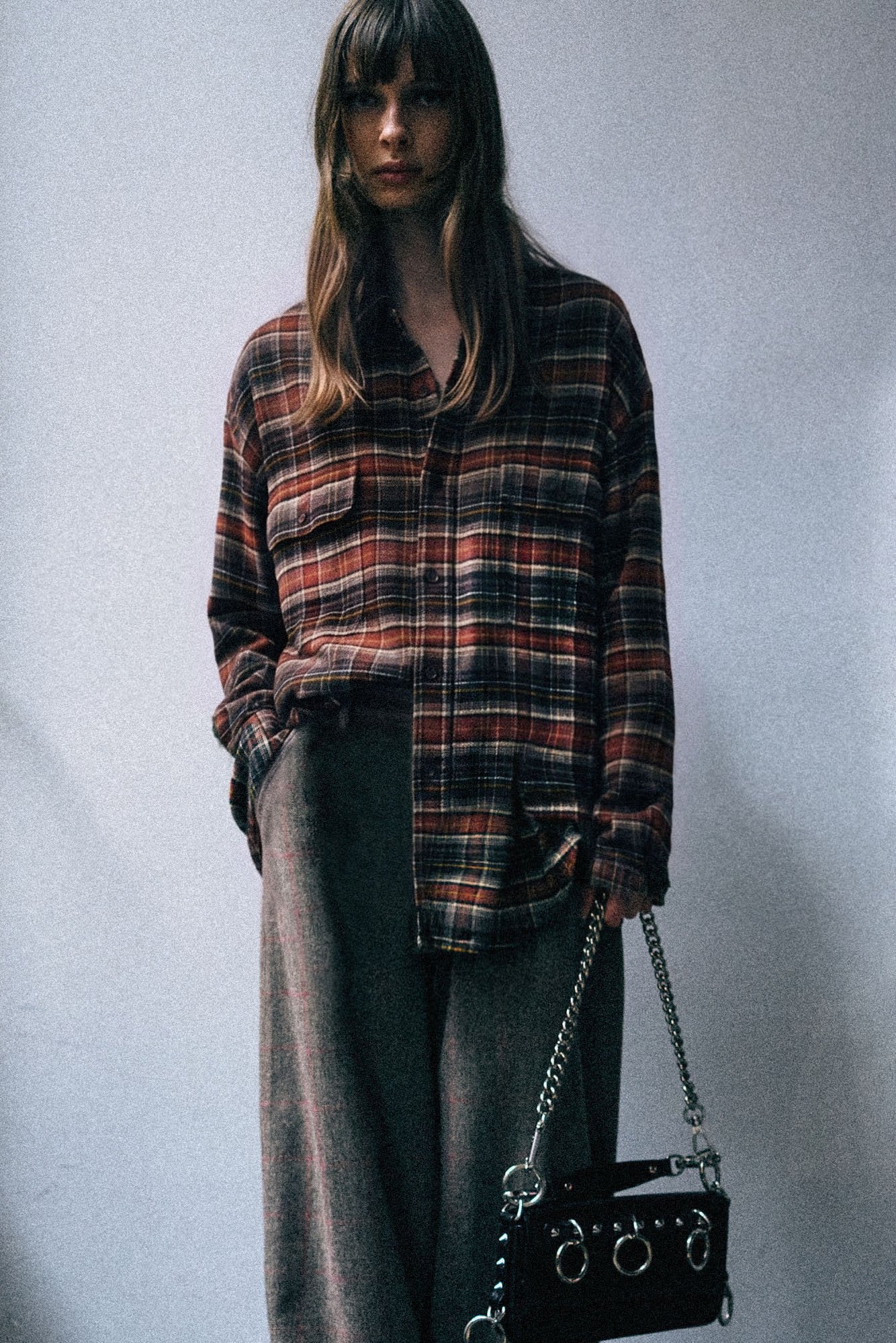 Boyfriend Shirt - Brown Dark Grey Plaid - R13