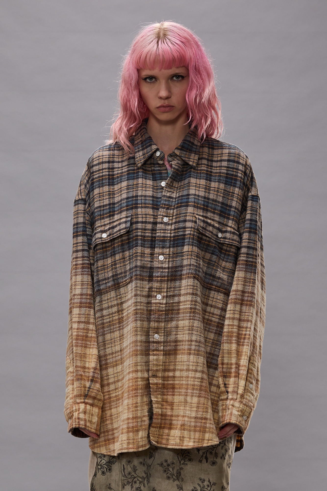 Boyfriend Shirt - Dip Bleach Light Blue Yellow Plaid - R13