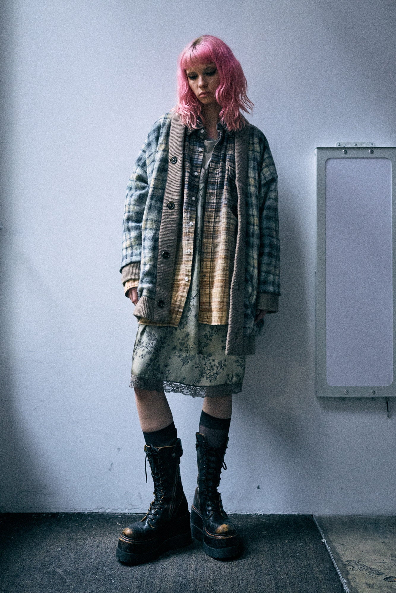 Boyfriend Shirt - Dip Bleach Light Blue Yellow Plaid - R13