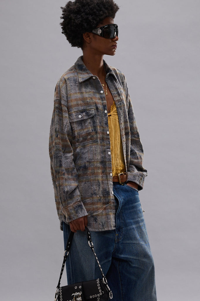 BOYFRIEND SHIRT - OVERDYED LIGHT BLUE PLAID