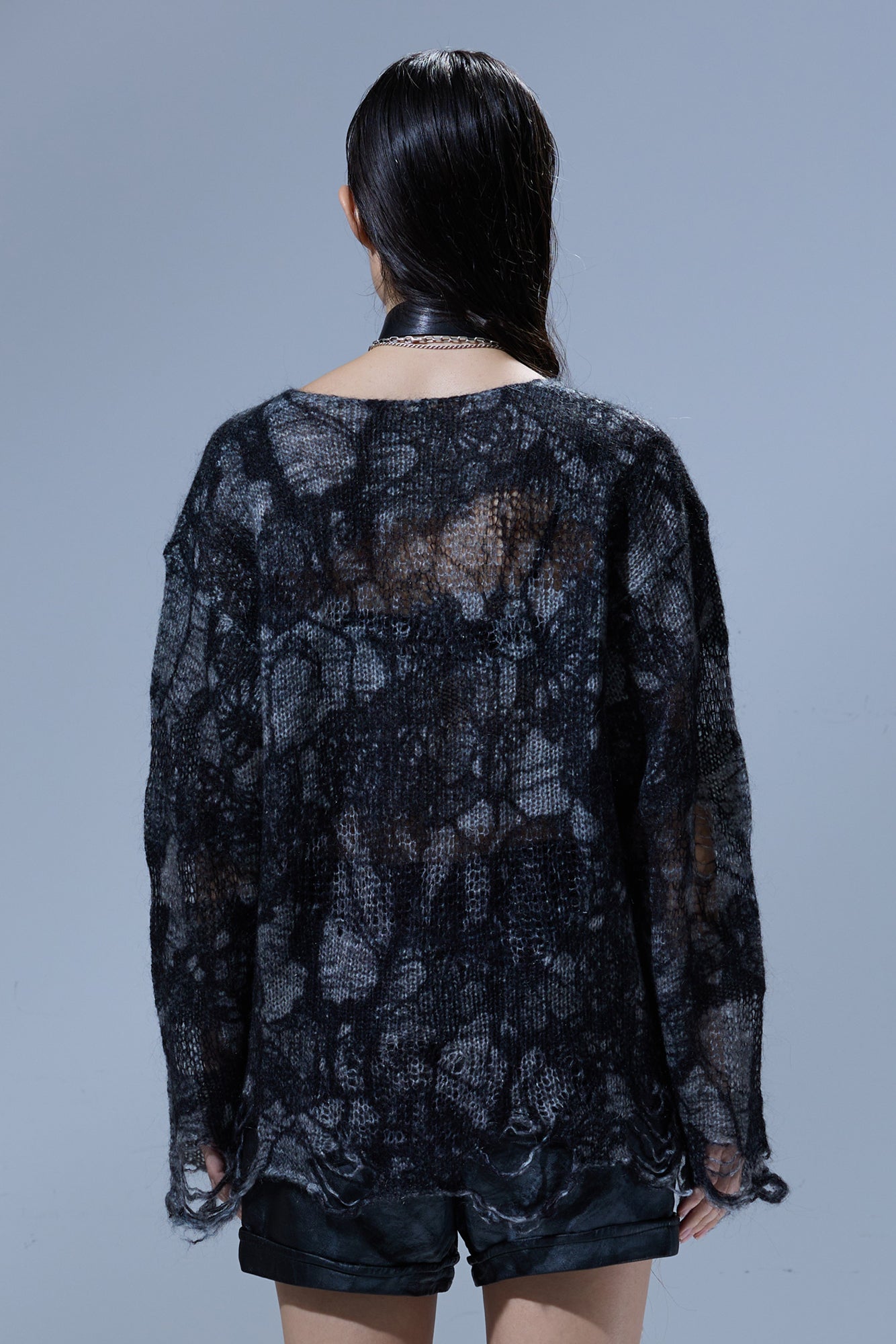 BOYFRIEND SWEATER WITH CAST-OFF NECK - BLACK LACE - R13
