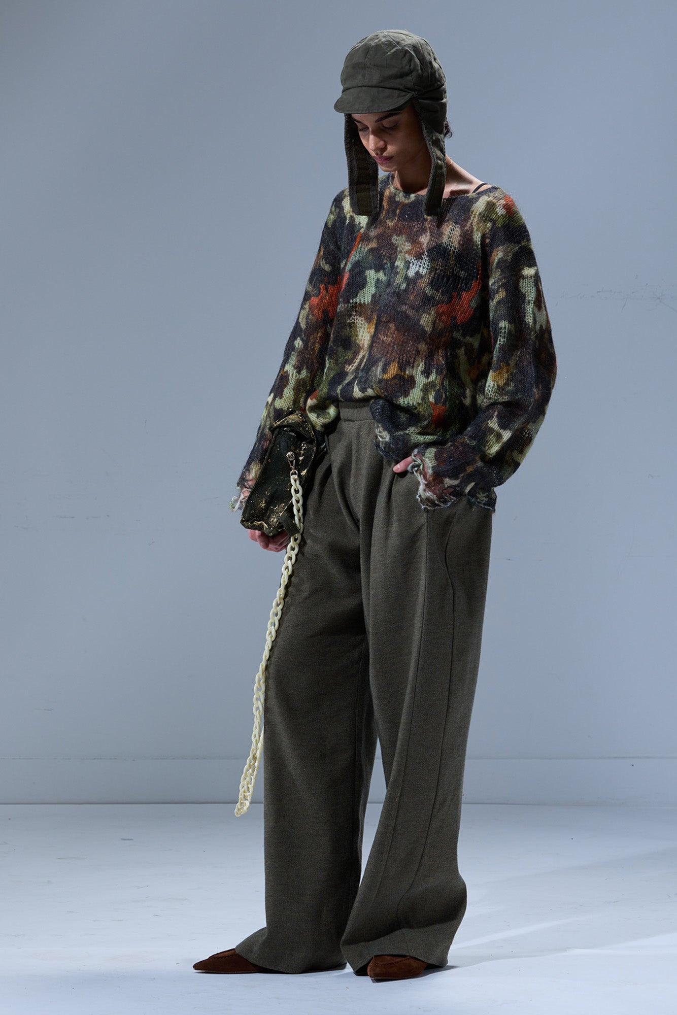 BOYFRIEND SWEATER WITH CAST-OFF NECK - LIGHT CAMO GREEN - R13