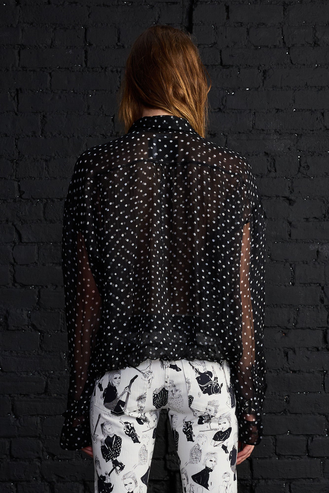 Bubble Shirt With Gathered Yoke - Black With Polka Dot - R13