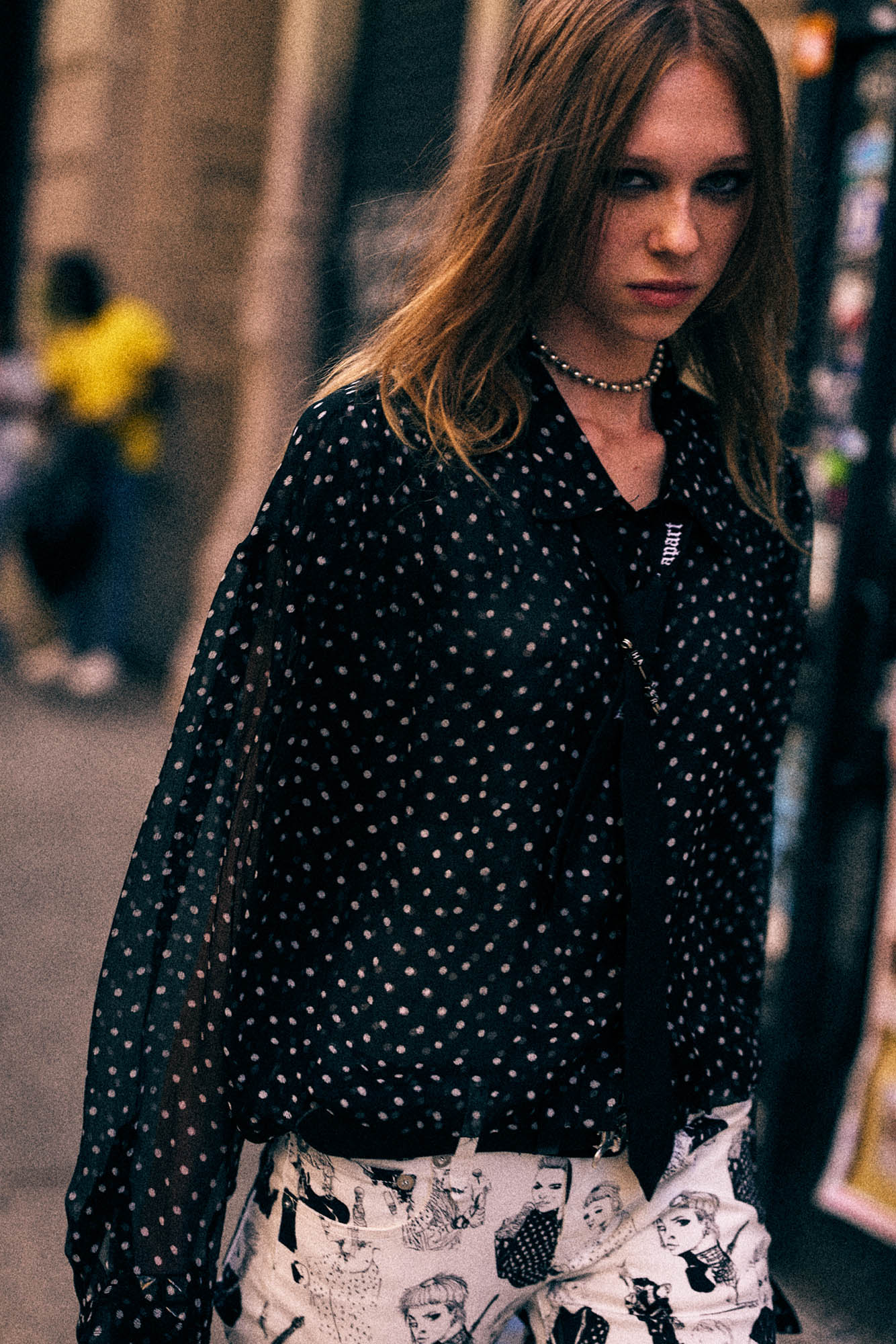 Bubble Shirt With Gathered Yoke - Black With Polka Dot - R13