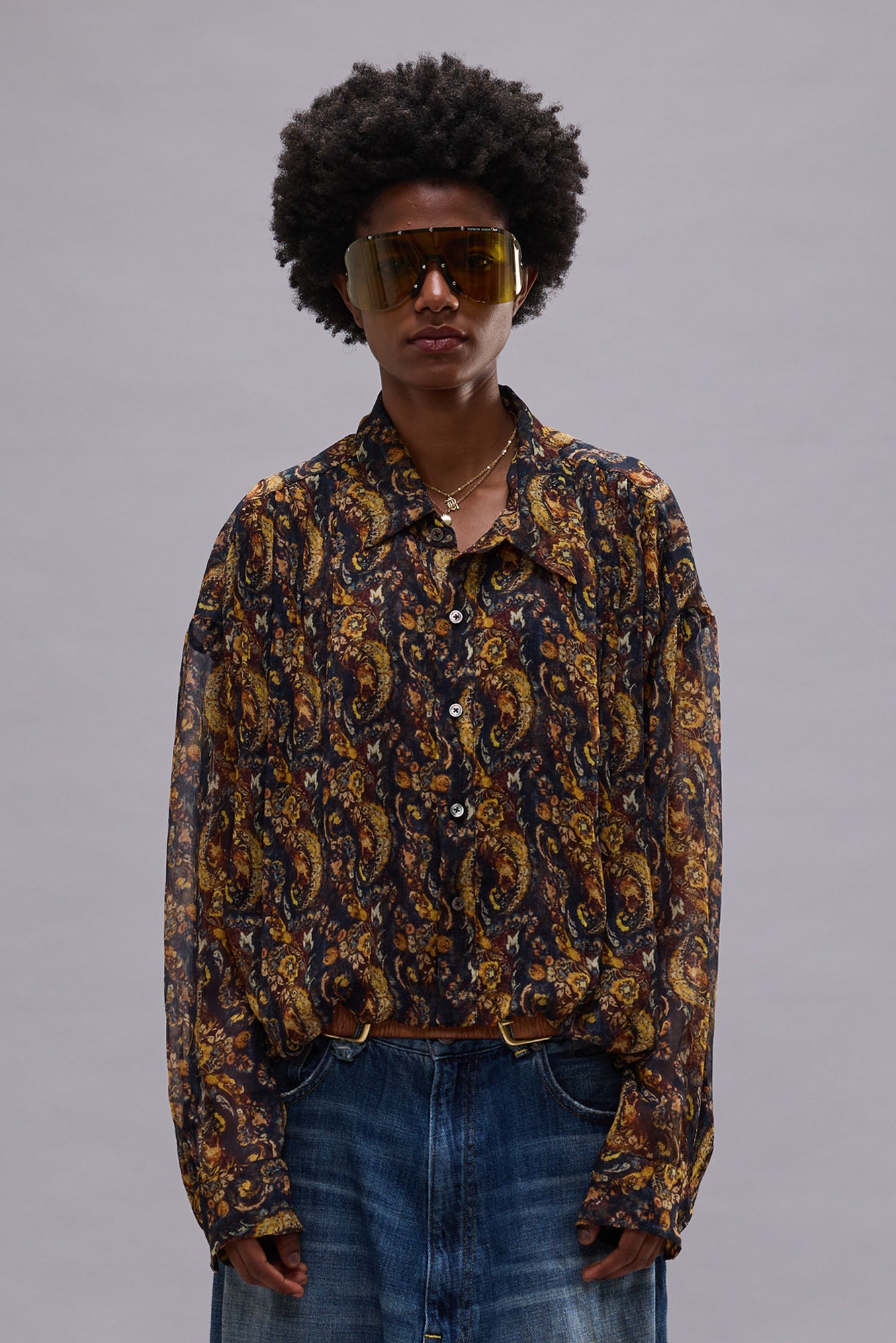BUBBLE SHIRT WITH GATHERED YOKE - MULTICOLOR PAISLEY ON BLACK - R13