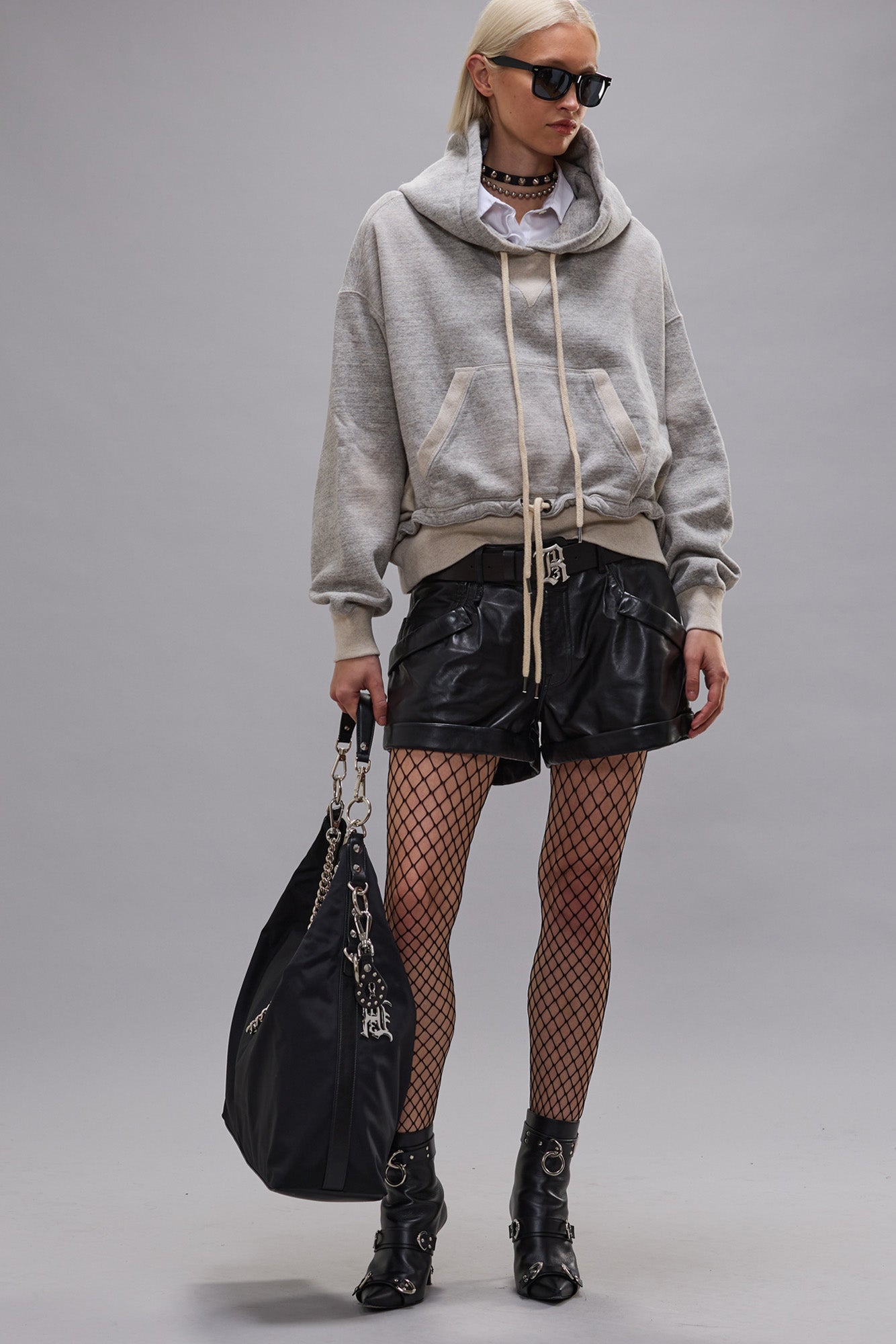 CINCHED HEM POPOVER HOODIE - HEATHER GREY W/ OATMEAL - R13