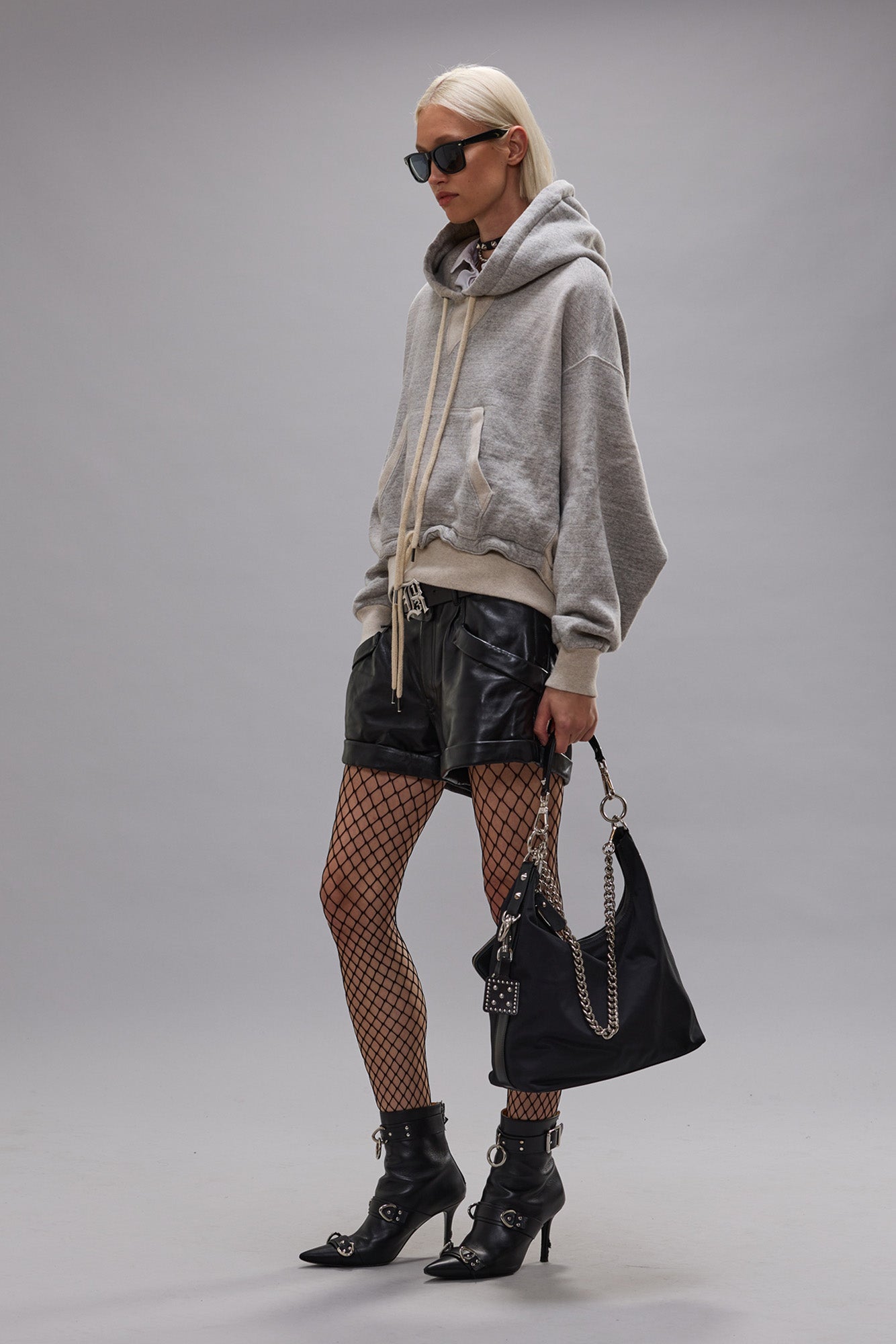 CINCHED HEM POPOVER HOODIE - HEATHER GREY W/ OATMEAL - R13