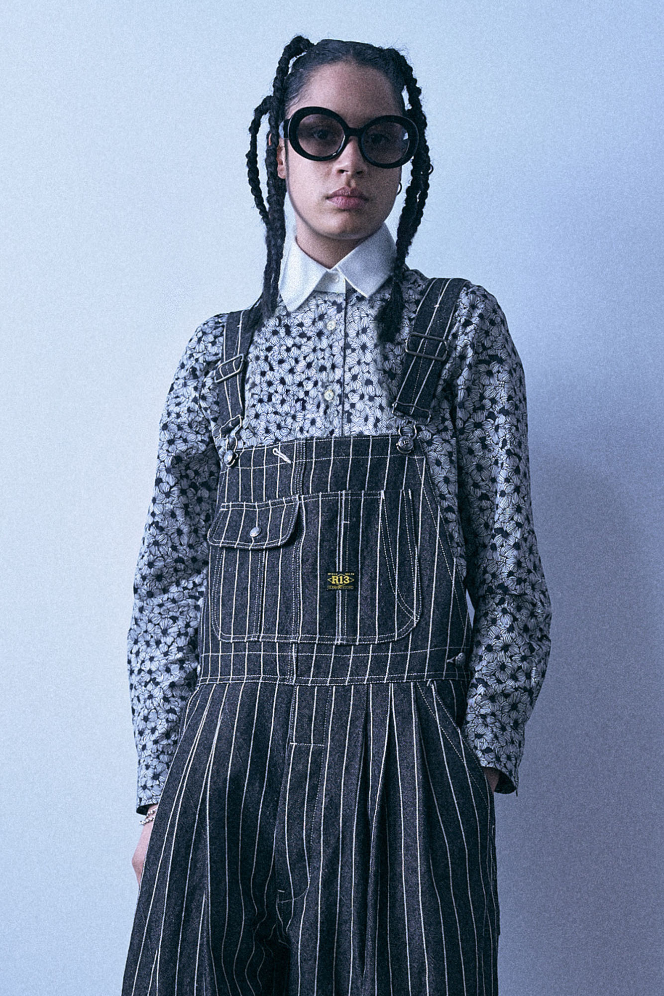 Club Collar Shrunken Shirt - Black And White Floral