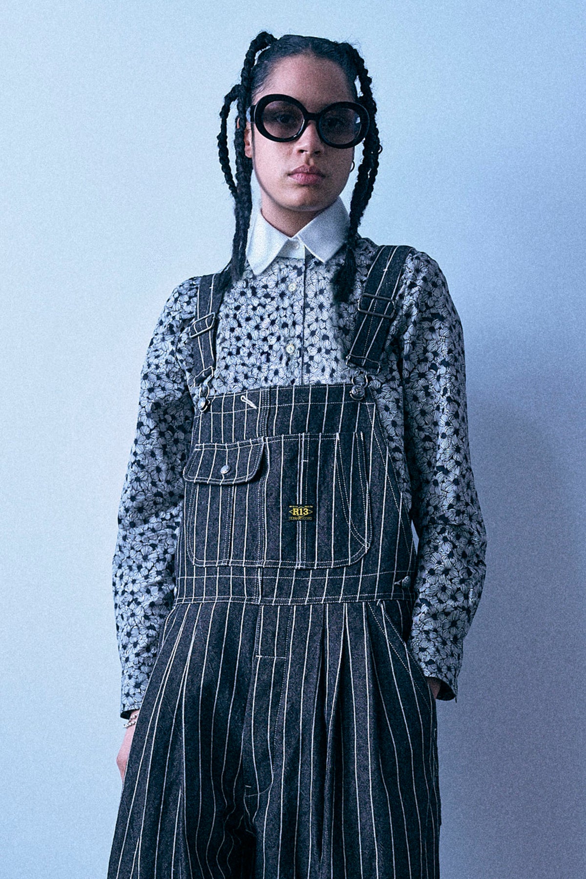Club Collar Shrunken Shirt - Black And White Floral - R13