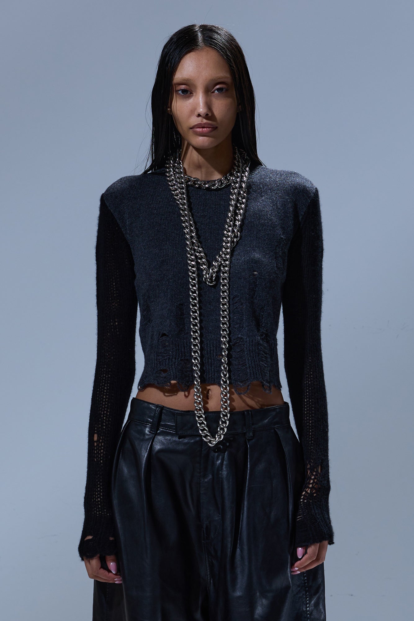 COMBO SLEEVE BABY CREWNECK - CHARCOAL WITH BLACK - R13