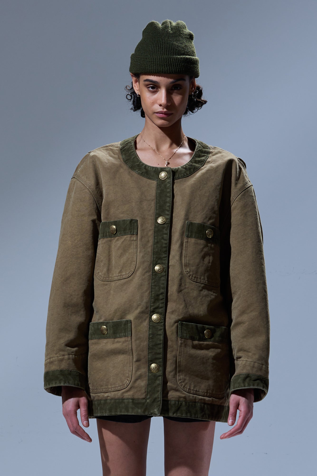 CORD TRIMMED CHORE JACKET - DUSKY TAN BROWN - R13