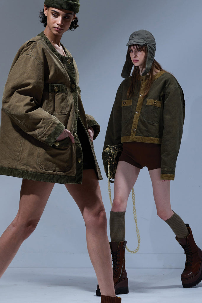 CORD TRIMMED CHORE JACKET - DUSKY TAN BROWN